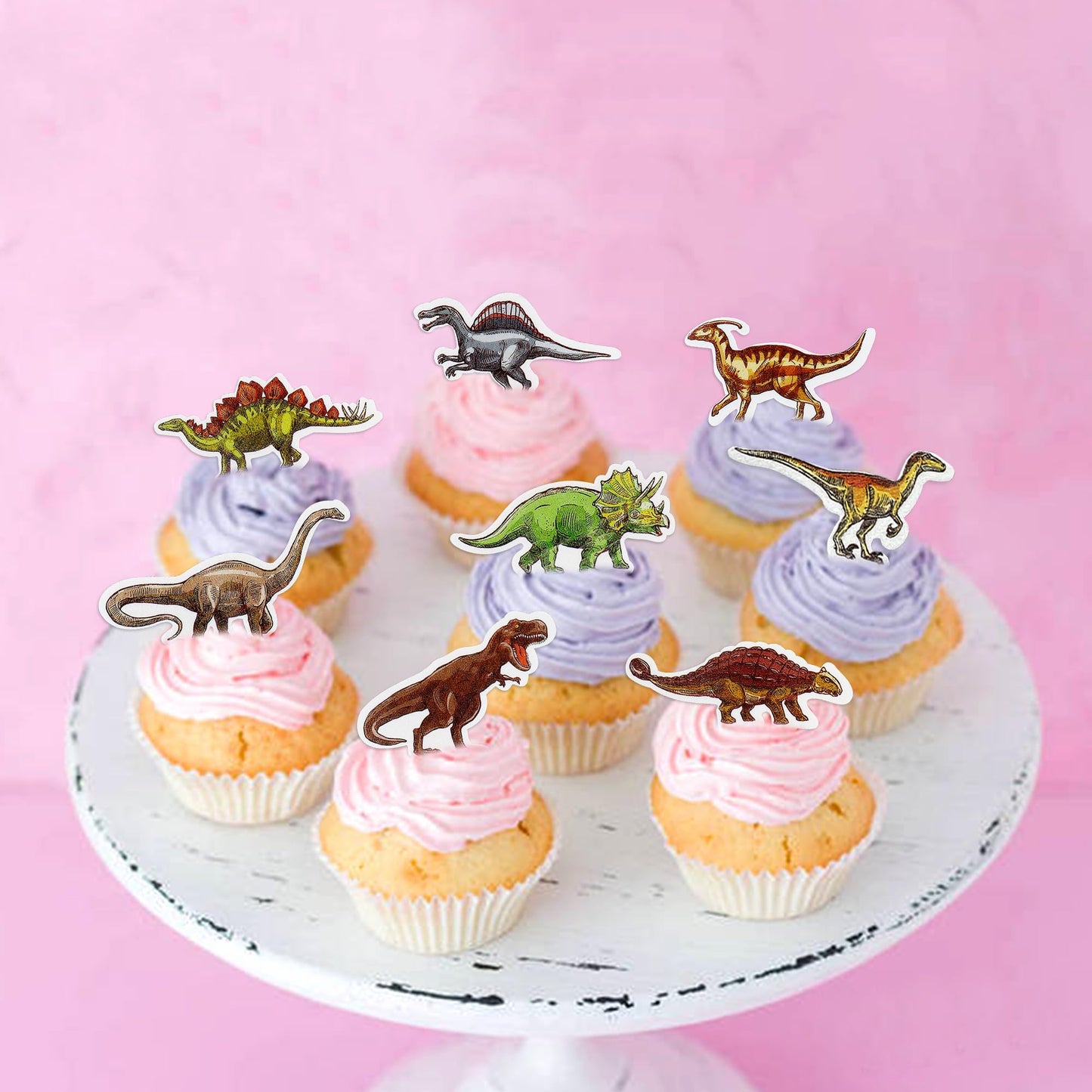 Cyodoos 45 Pcs Edible Dinosaur Cupcake Toppers Wafer Paper Dinosaur Baby Dinosaur Cupcake Dinosaur Drink Topper Childrens Birthd