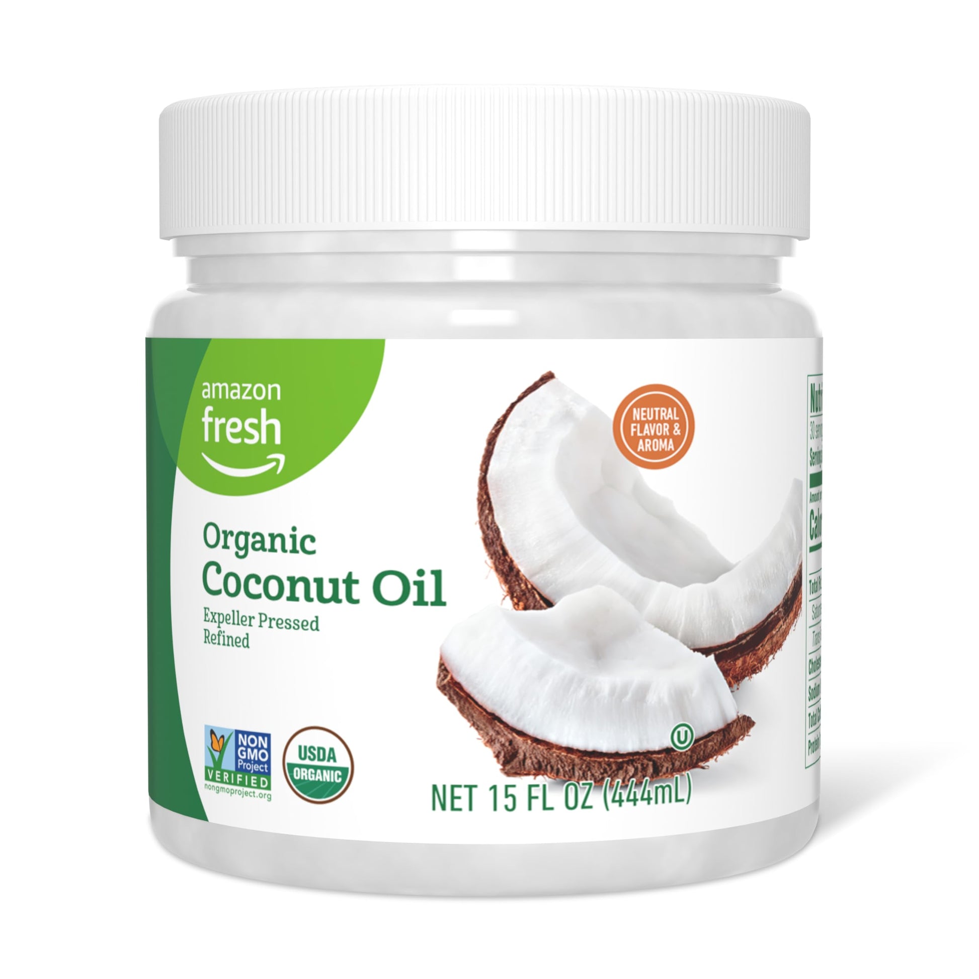 Amazon Grocery Organic Refined Coconut Oil, 15 Fl Oz, Pack of 1