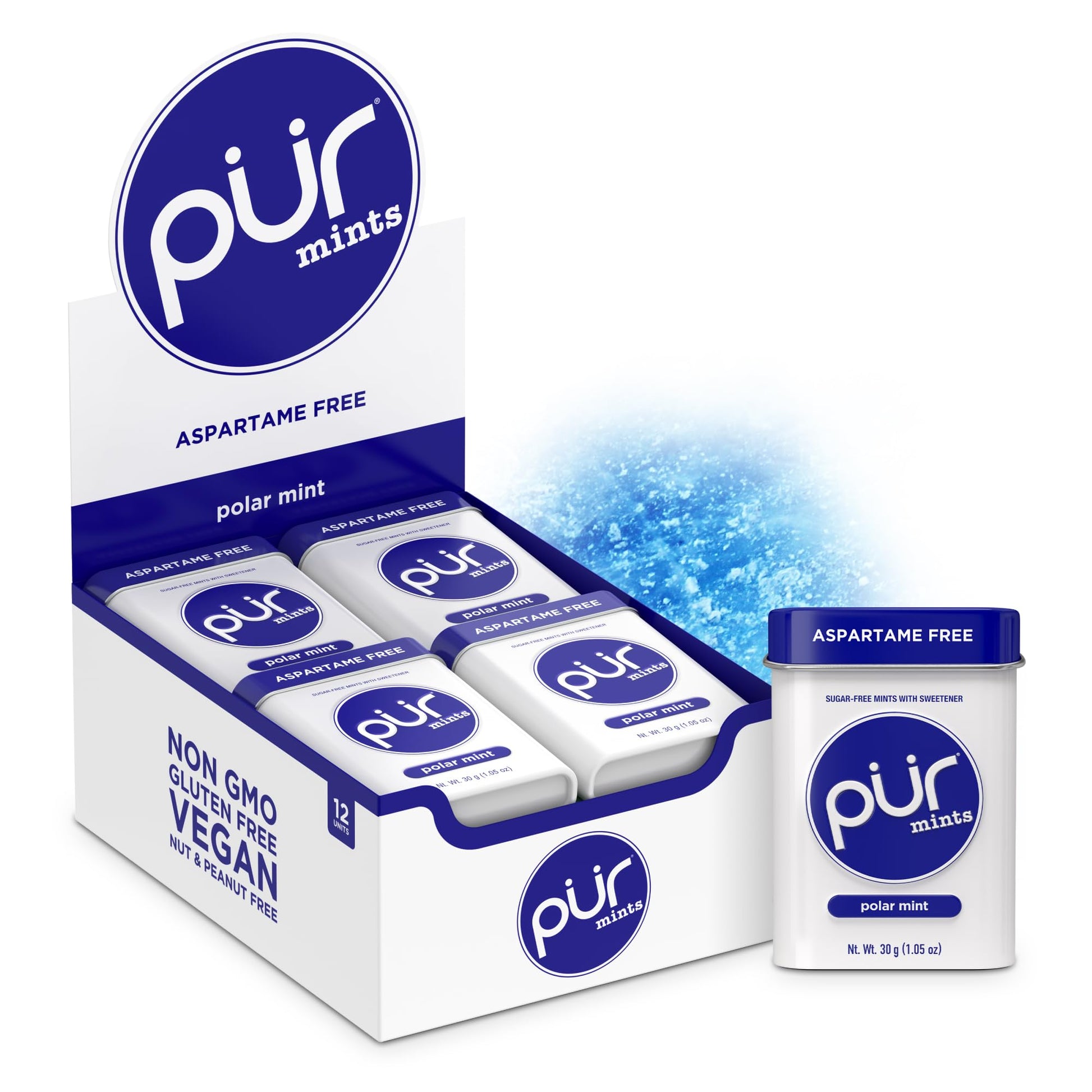 PUR Mints | Aspartame-Free | Made with Xylitol | Sugar-Free  Vegan  Gluten-Free & Keto Friendly | Natural Polar Mint Flavor  30 Pieces (Pack of 12)