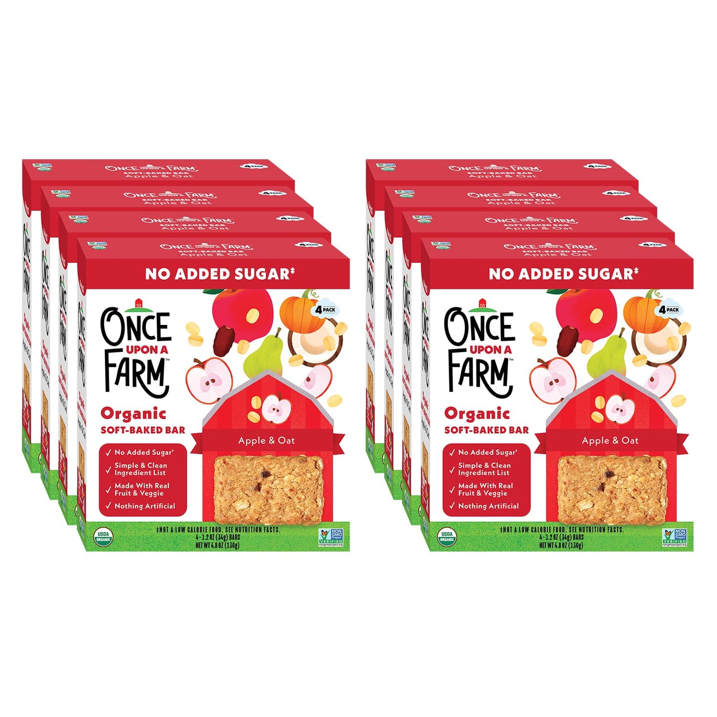 Once Upon A Farm Soft-Baked Bars, Apple & Oat, Kosher, USDA Certified Organic, Non-GMO, 4 Count, 4.8 Ounce (Pack of 8)