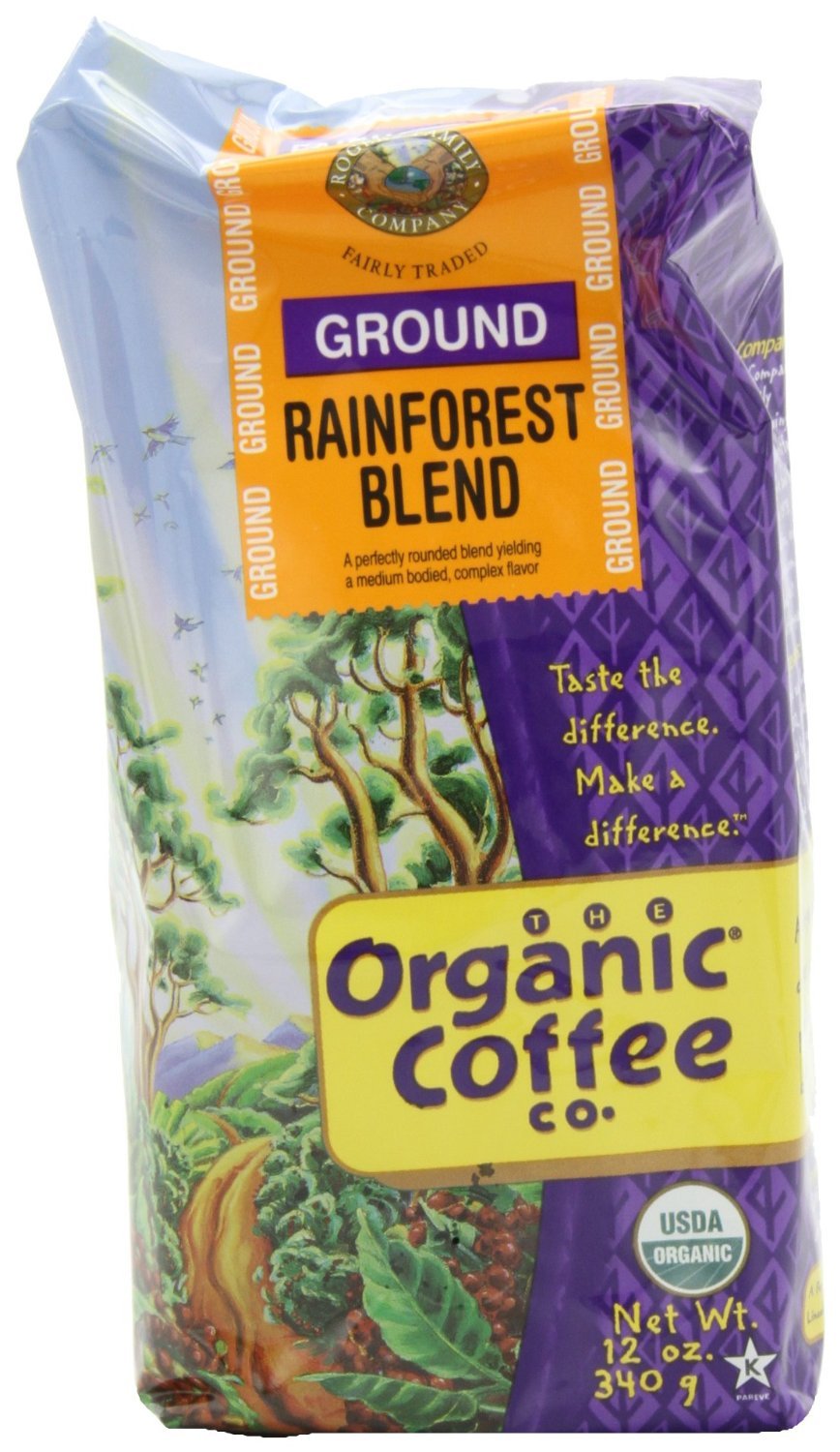 The Organic Coffee Co. Ground, Rain Forest Blend, 12-Ounce Bag (Pack of 6)