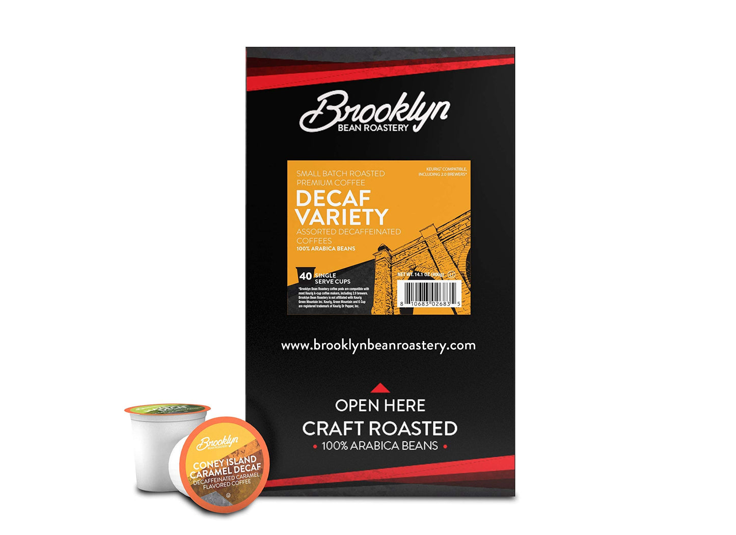 Brooklyn Beans Coffee Pods Assorted Decaf Variety Pack 40 Count Compatible with Keurig K Cup malt-inspired BB DV40