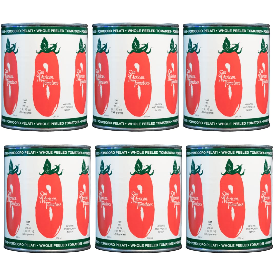 SMT San Merican Tomato Whole Peeled Tomatoes, 28oz (Pack of 6) - Grown in the USA, 1.75 lb Total Weight