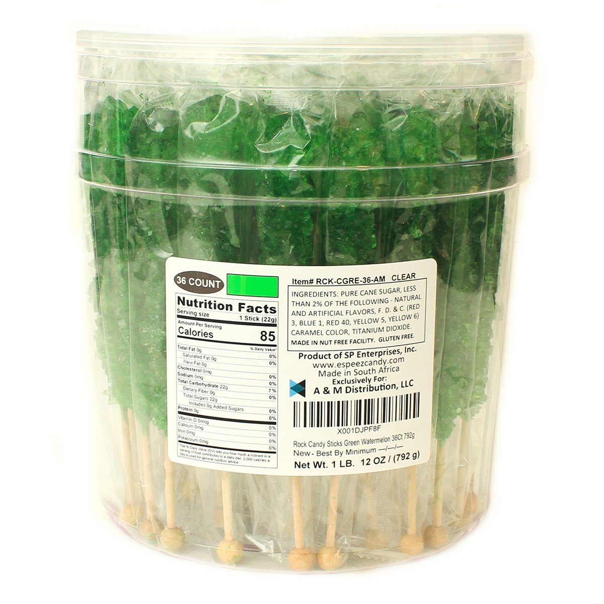 Espeez Extra Large Green Apple Rock Candy Sticks - 36 Count, Individually Wrapped for Parties and Favors
