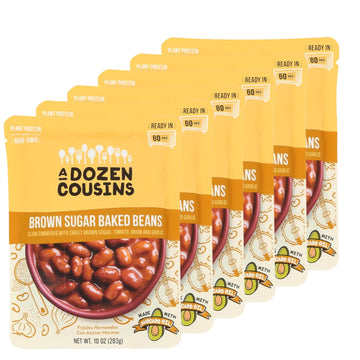 A Dozen Cousins Brown Sugar Baked Beans 10oz (6-Pack) Prepared Food Pouch, Ready to Eat Meal in Seasoned Avocado Oil, Premade Mi