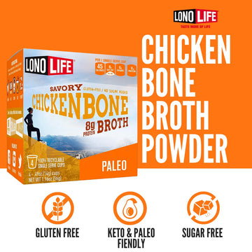 Lonolife Chicken Bone Broth Powder Mix | 10G Protein | Collagen-Rich, Keto & Paleo Friendly | Natural Ingredients | 10 Single-Se