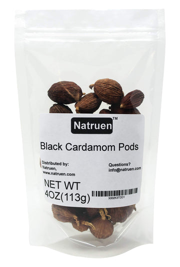Natruen Black Cardamom Pods Whole (Tsao Ko) 4 Ounces, Approx 35 Pods, Cao Guo, All Natural Non-Gmo Spice