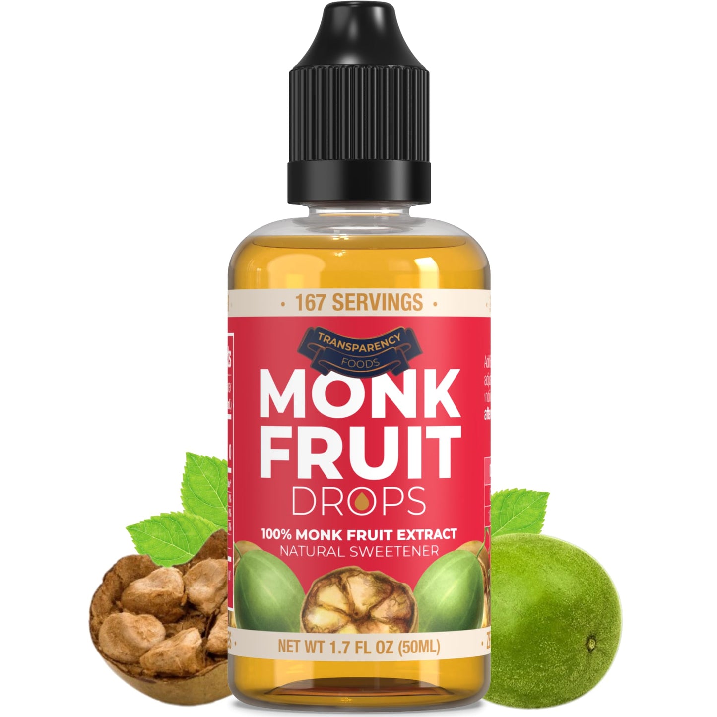 Transparency Foods Monk Fruit Extract Liquid Sweetener, Zero Calories, Non-GMO, 1.7 Fl Oz, 167 Servings