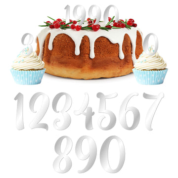 Gyufise 10Pcs Acrylic Number Cake Topper Diy Cupcake Toppers With 0-9 Numbers Mirrored Silver Picks For Wedding Cake Decorations