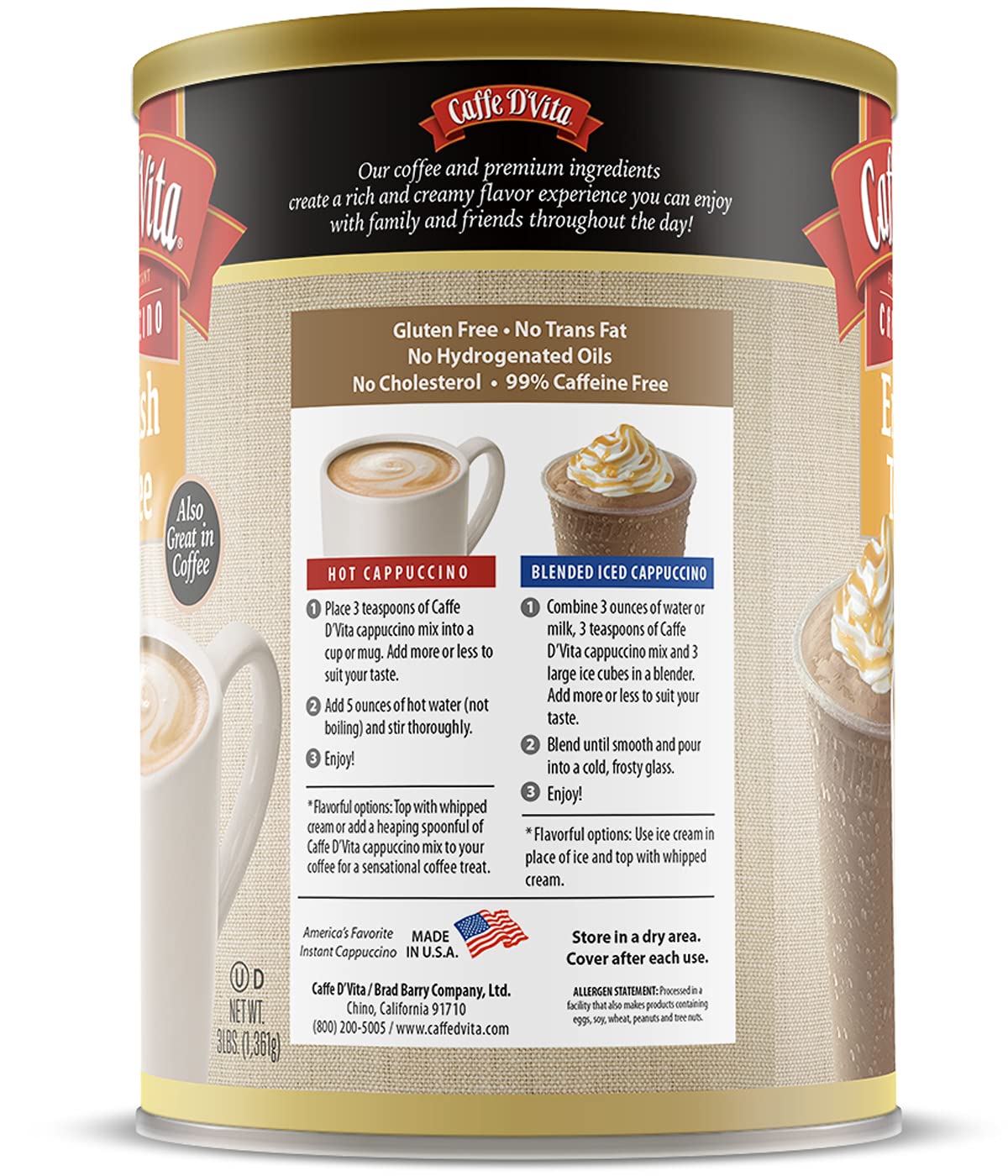 Caffe D’Vita English Toffee Cappuccino Mix, 3 Pound (48 Ounce) Pack