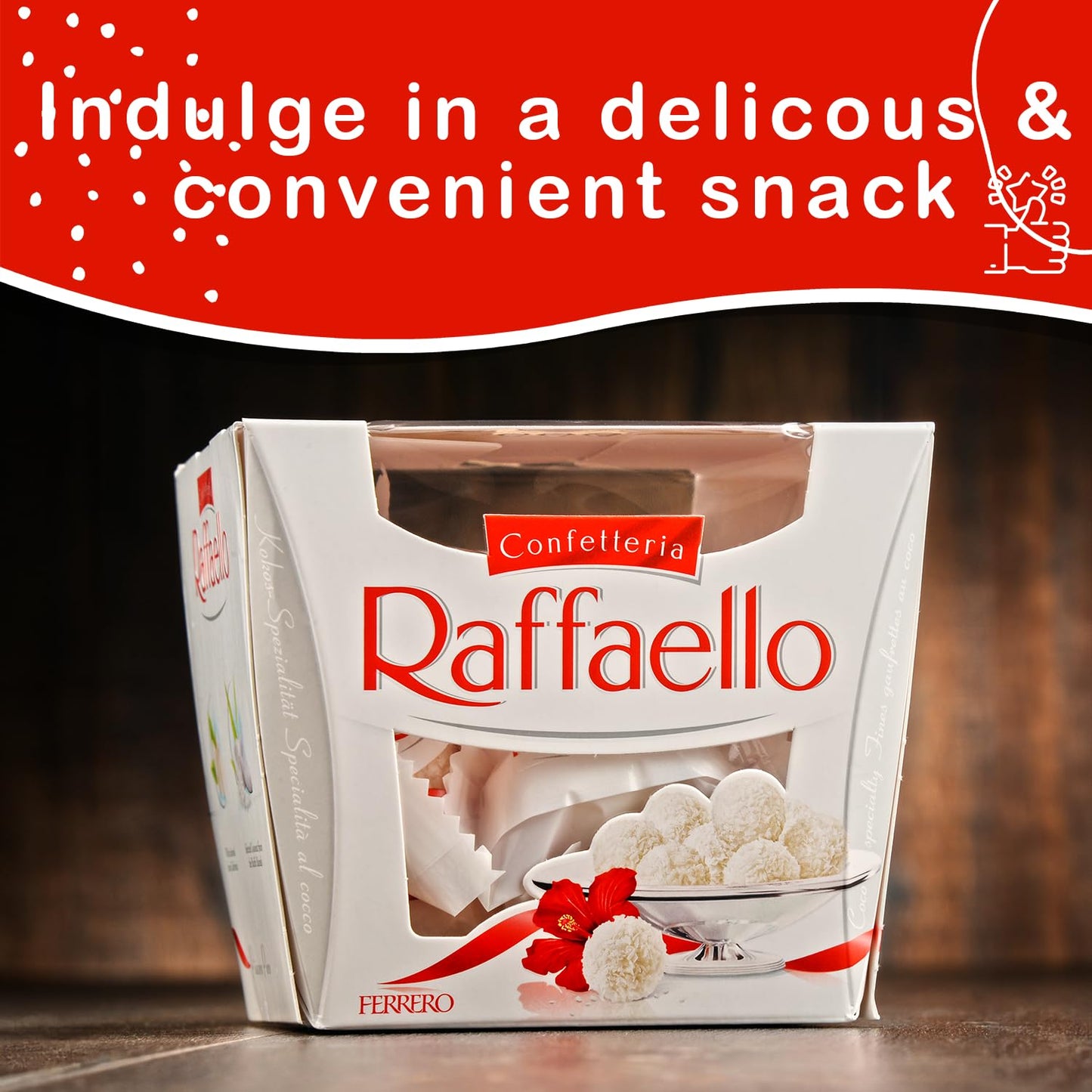 Ferrero Rocher Raffaello, Bulk 1 Pack, 15 Count Total, Individually Wrapped, Premium Gourmet White Almond, Cream And Coconut, Gi