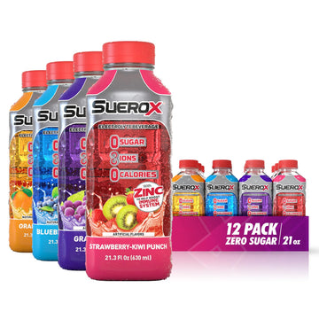SueroX Electrolyte Drink, Zero Sugar, 12 Piece Set, Hydration & Recovery, Variety Pack, 21.3 Fl Oz