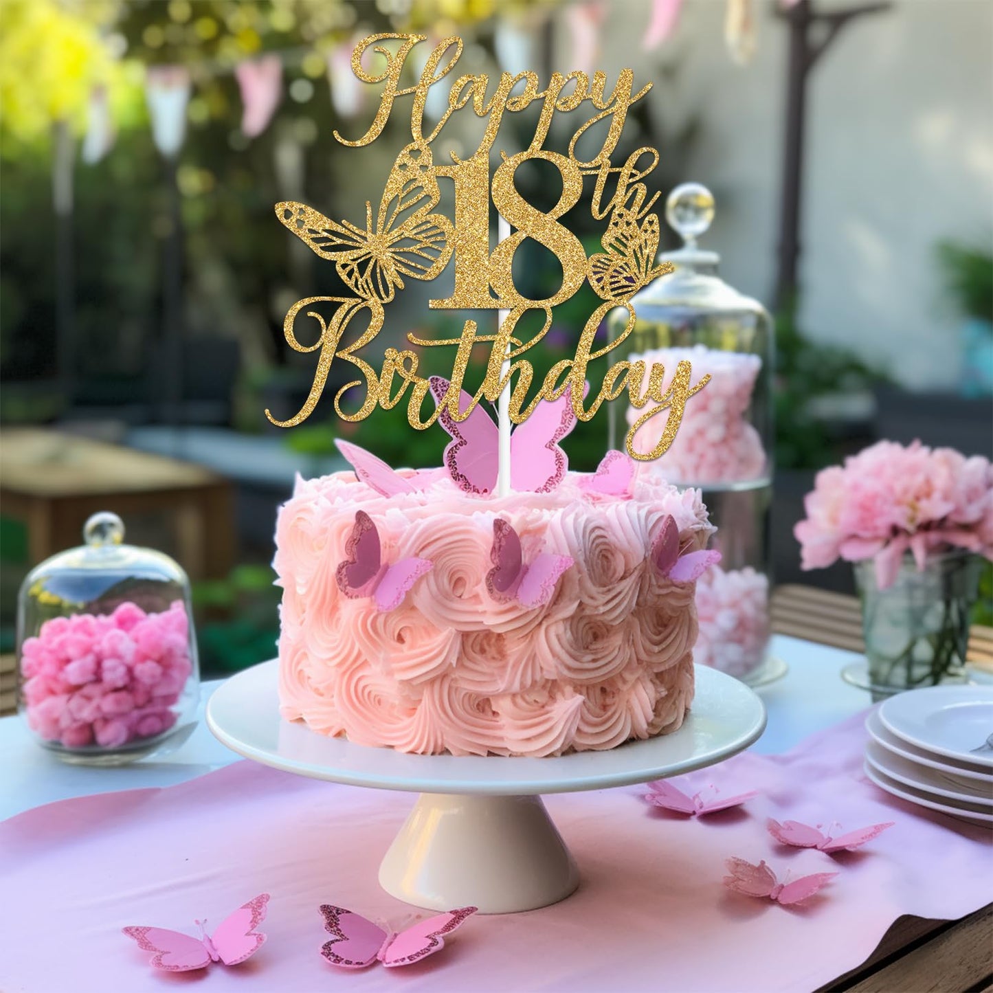We Can Bearly Wait Gold Glitter 18th Birthday Cake Topper - Butterfly Themed Paper Decoration