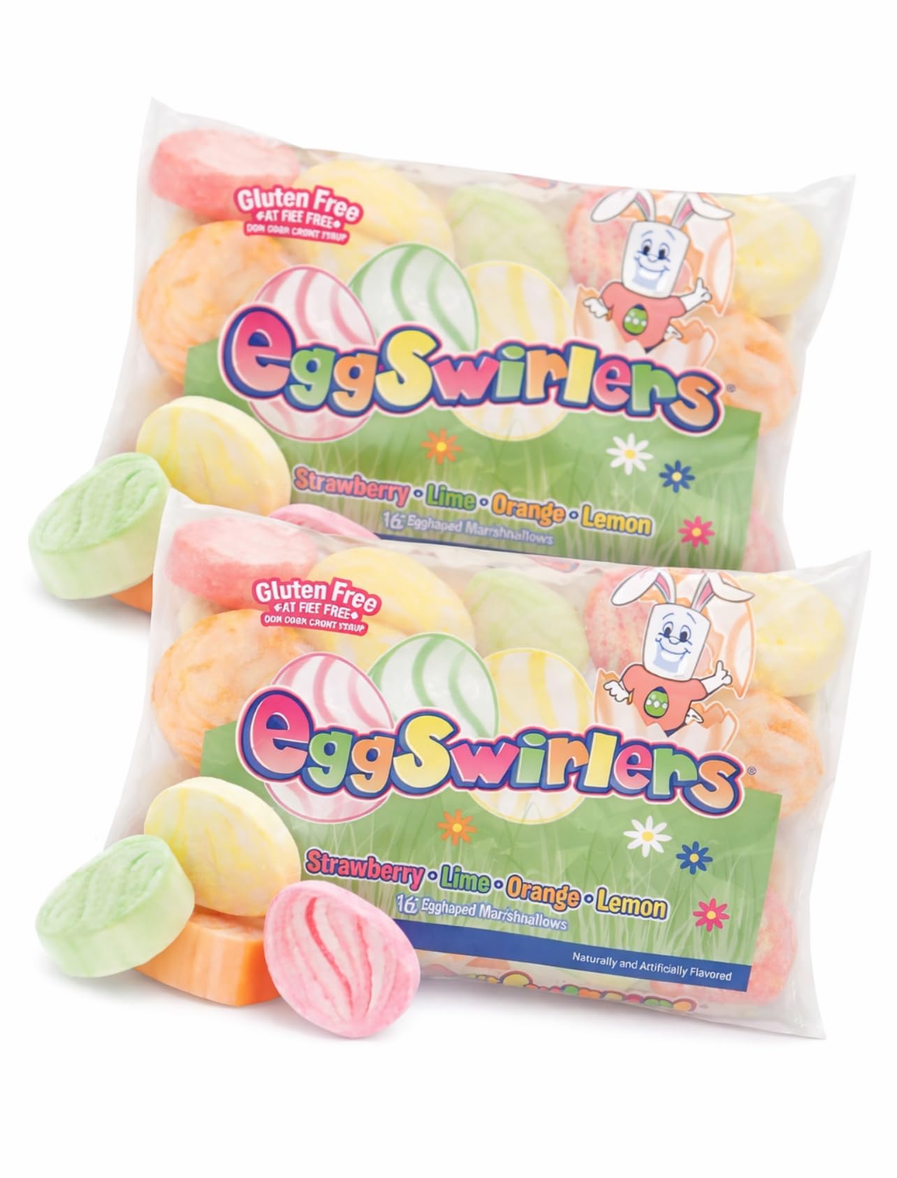 Egg-shaped marshmallows | Gluten and Fat Free Egg Swirlers | Straberry, Lime, Orange & Lemon Flavors. 10 Oz, 2 pack.