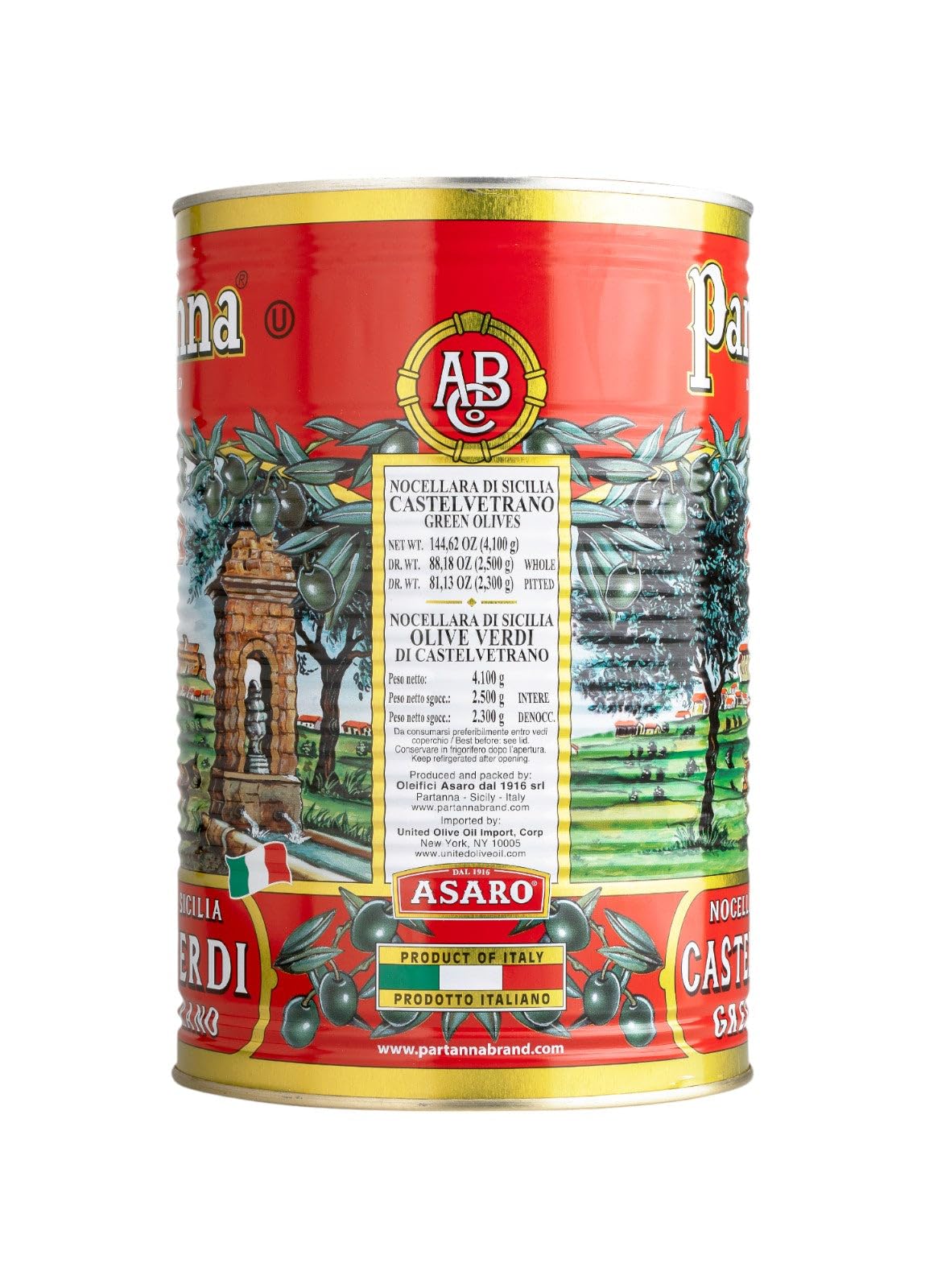 Partanna Castelvetrano Green Olives, Pitted, 5.07 lb Can
