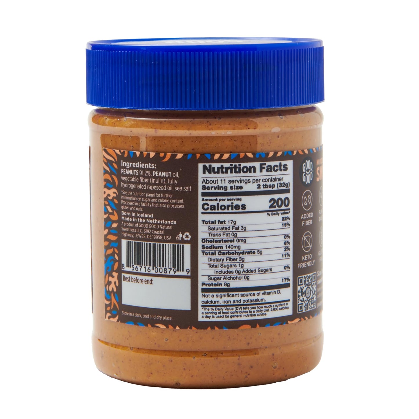 GOOD GOOD Crunchy Peanut Butter Keto Friendly - Low Carb & No Added Sugars - Vegan - No Palm Oil or Preservatives - Non-GMO - 12