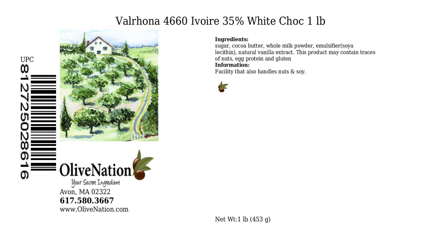 Valrhona 4660 Ivoire Feve 35% White Baking Chocolates from OliveNation, Rich Wafers for Baking & Melting - 1 lb