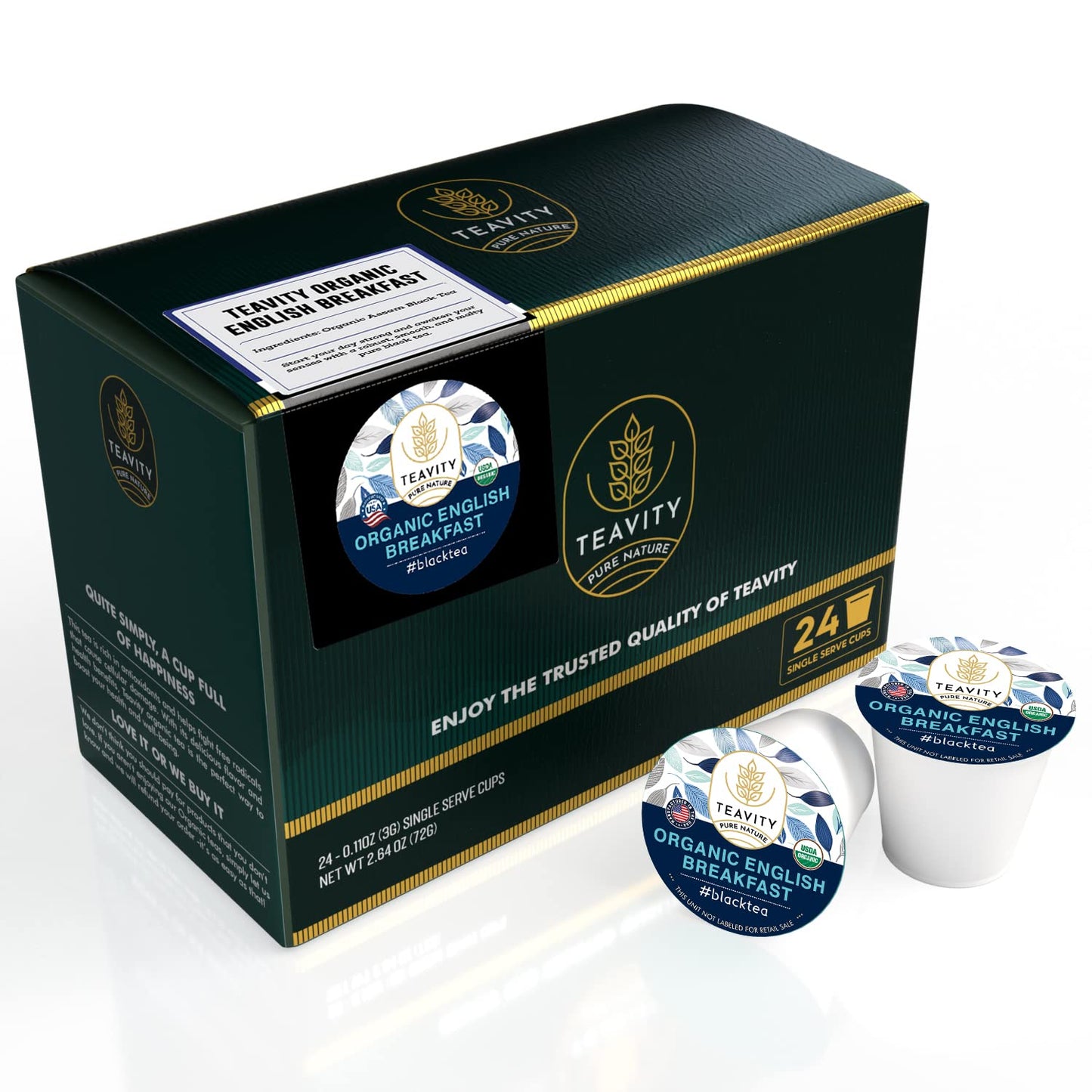 Organic English Breakfast Tea Pods For Keurig - Naturally Caffeinated Unsweetened Black Tea Pods By Teavity (24 Tea Pods)