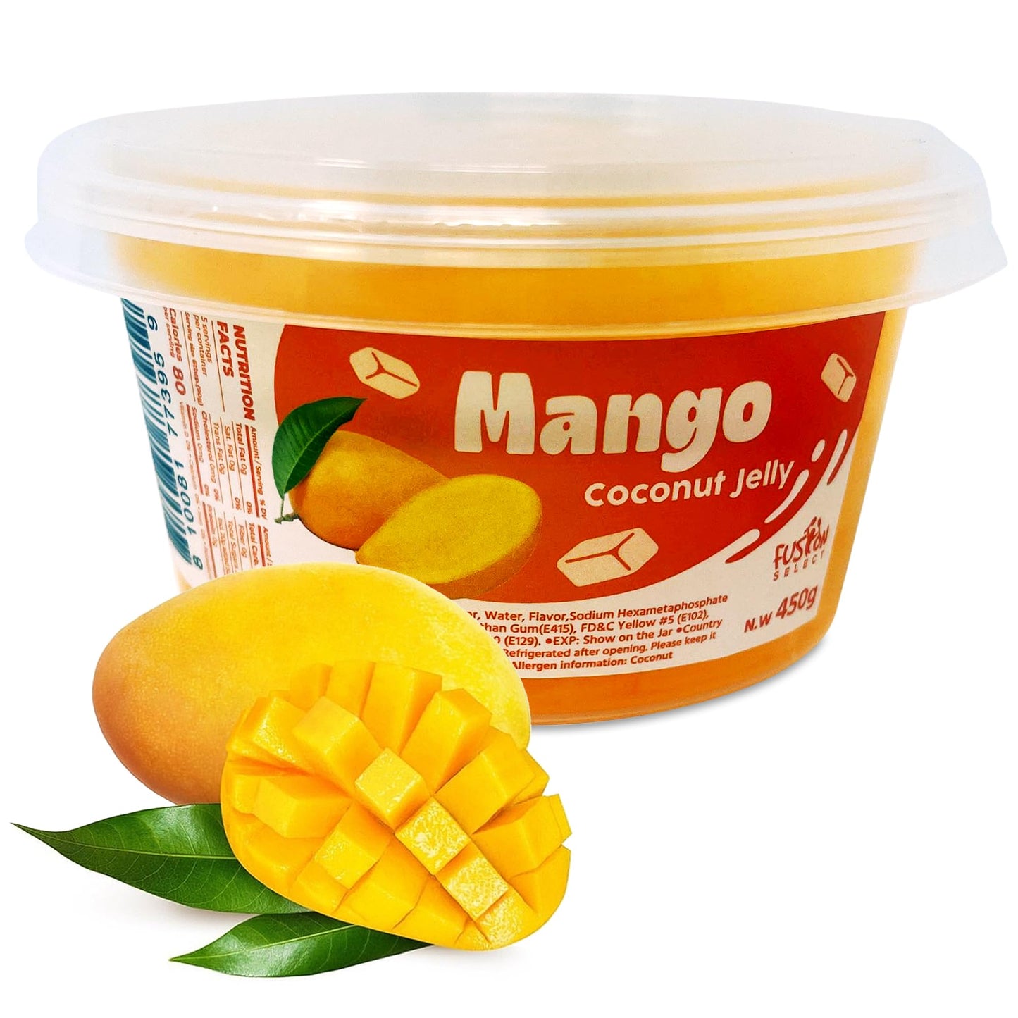 Fusion Select Mango Jelly - Fruity Coconut Gel Snacks - 14 Oz - Yellow - Toppings for Bubble Teas, Yogurt, Ice Cream, Desserts