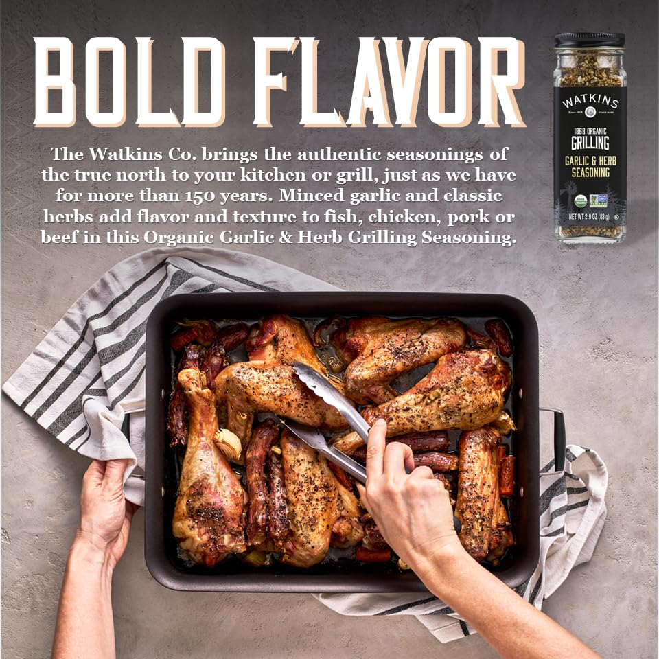 Watkins Organic Grilling Garlic & Herb Seasoning, Non-GMO, Kosher, 2.9 Oz, 1-Pack