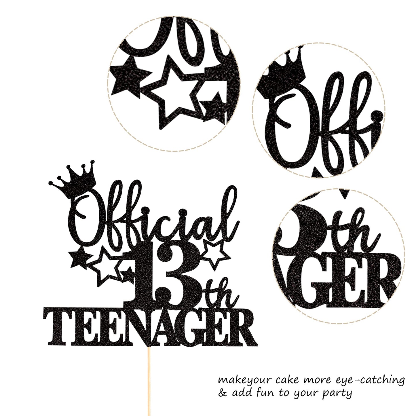 YCTHUNFISH 1 Pack Cake Topper Glitter 13th Birthday Decorations Small Bamboo 13th-Black