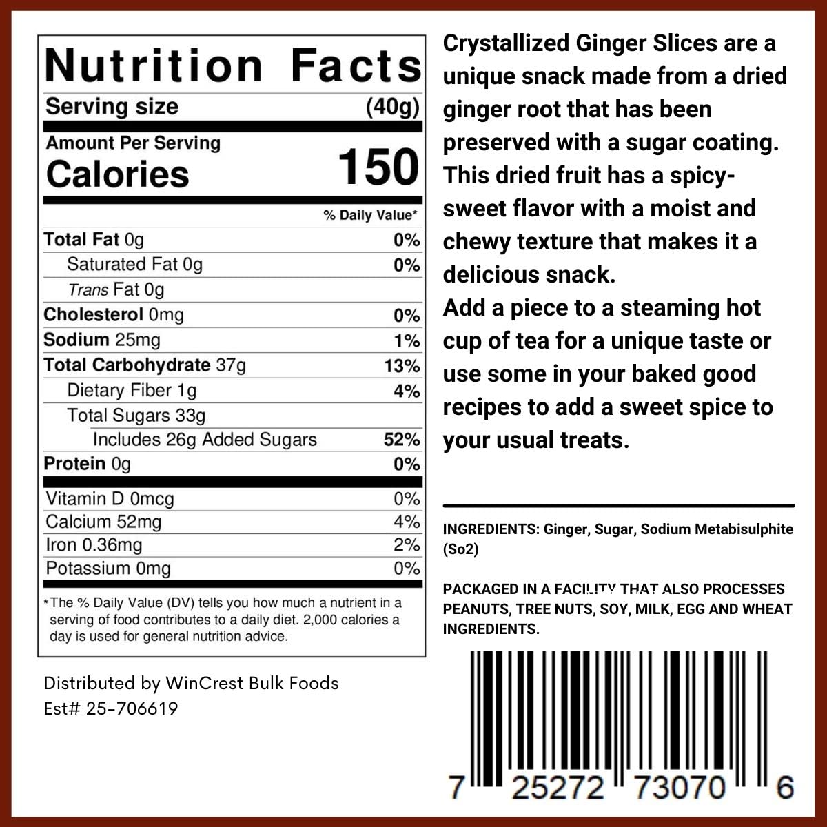 Crystallized Ginger Slices - 2 Lb Tub (One)