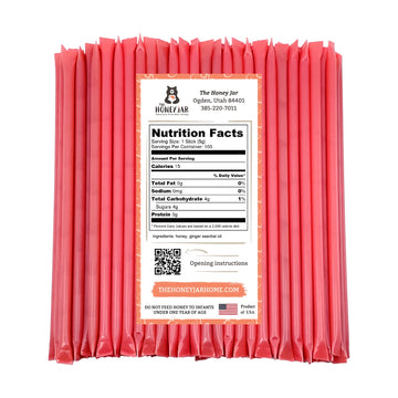 The Honey Jar Ginger Flavored Honey Sticks - Pure Honey Straws For Tea, Coffee, Or A Healthy Treat - One Teaspoon Of Flavored Ho