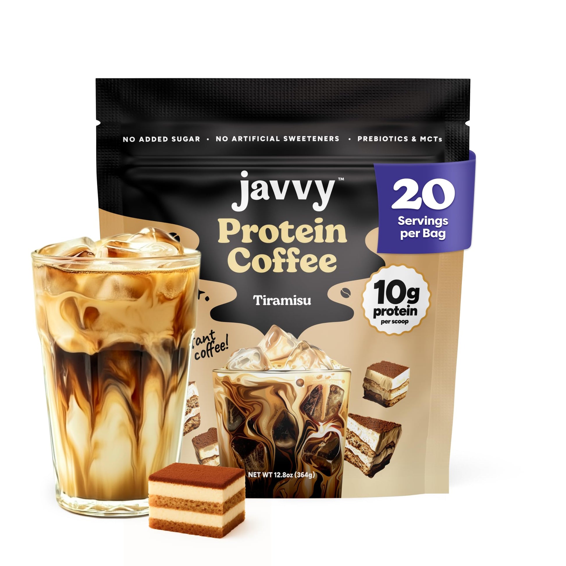 Tiramisu Protein Iced Coffee - enhanced Whey Protein & Instant Iced Coffees - 100% Natural Cold Brew- Zero Artificial Flavors & Sweeteners  80 mg Caffeine Per Serving  No Added Sugar  20 Servings