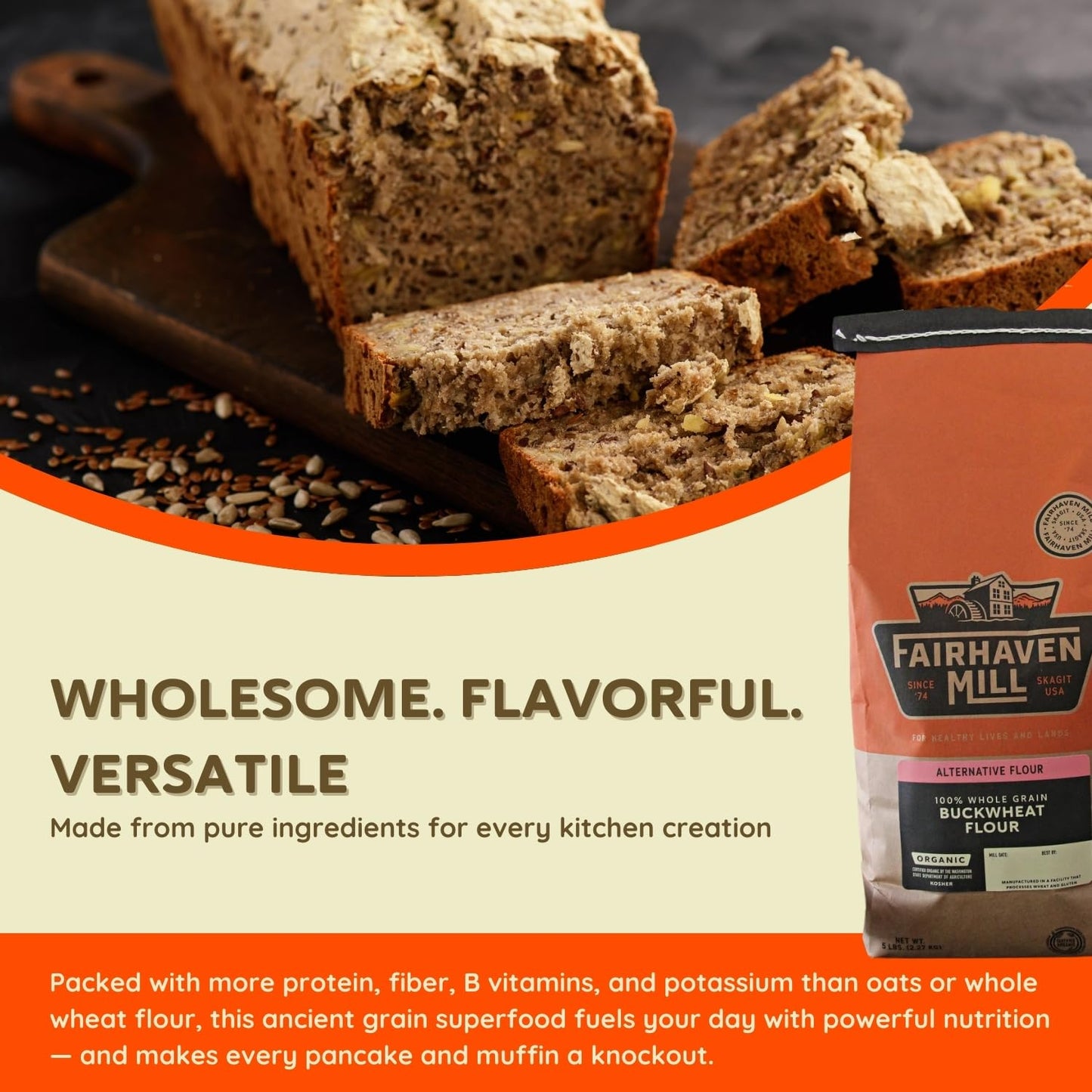 Fairhaven Mill Whole Grain Buckwheat Flour - Ancient Grain Superfood - Nutty Flavor For Pancakes, Muffins - Naturally Gluten-Fre