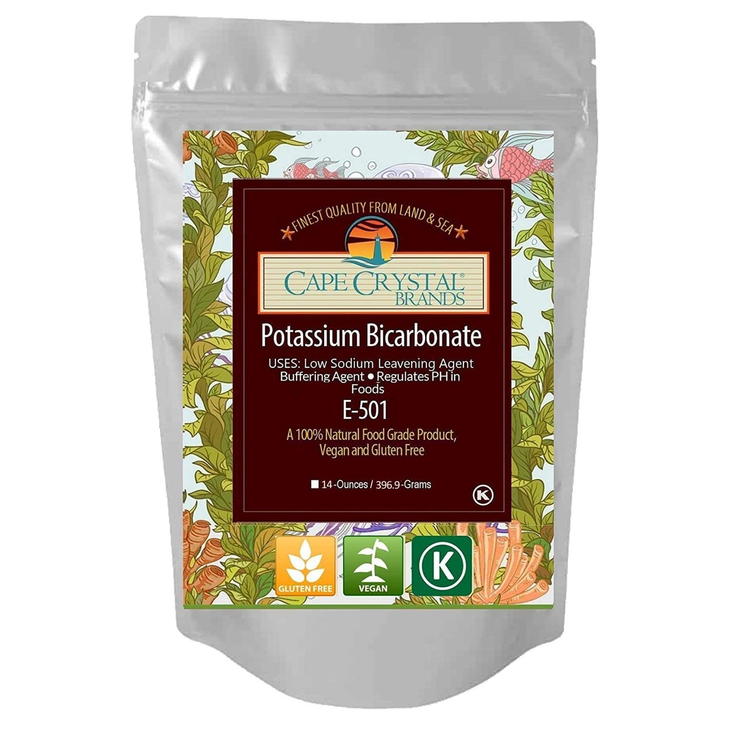 Potassium Bicarbonate 14-Oz Usp Food Grade Crystalline Powder - Baking Soda Substitute - Good Salt Alternative - Gluten Free  Non-Gmo  Kosher Certified