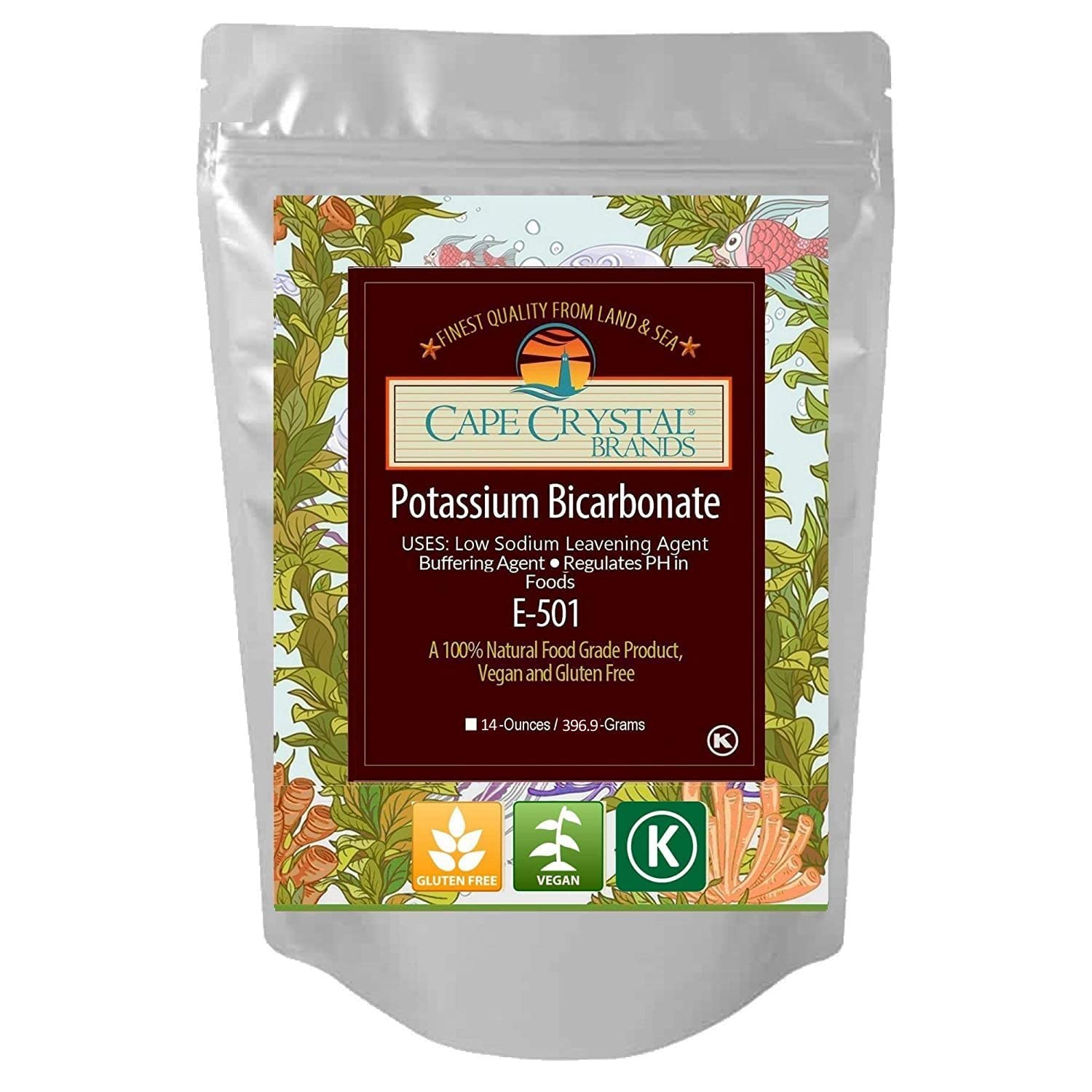 Potassium Bicarbonate 14-Oz Usp Food Grade Crystalline Powder - Baking Soda Substitute - Good Salt Alternative - Gluten Free  Non-Gmo  Kosher Certified