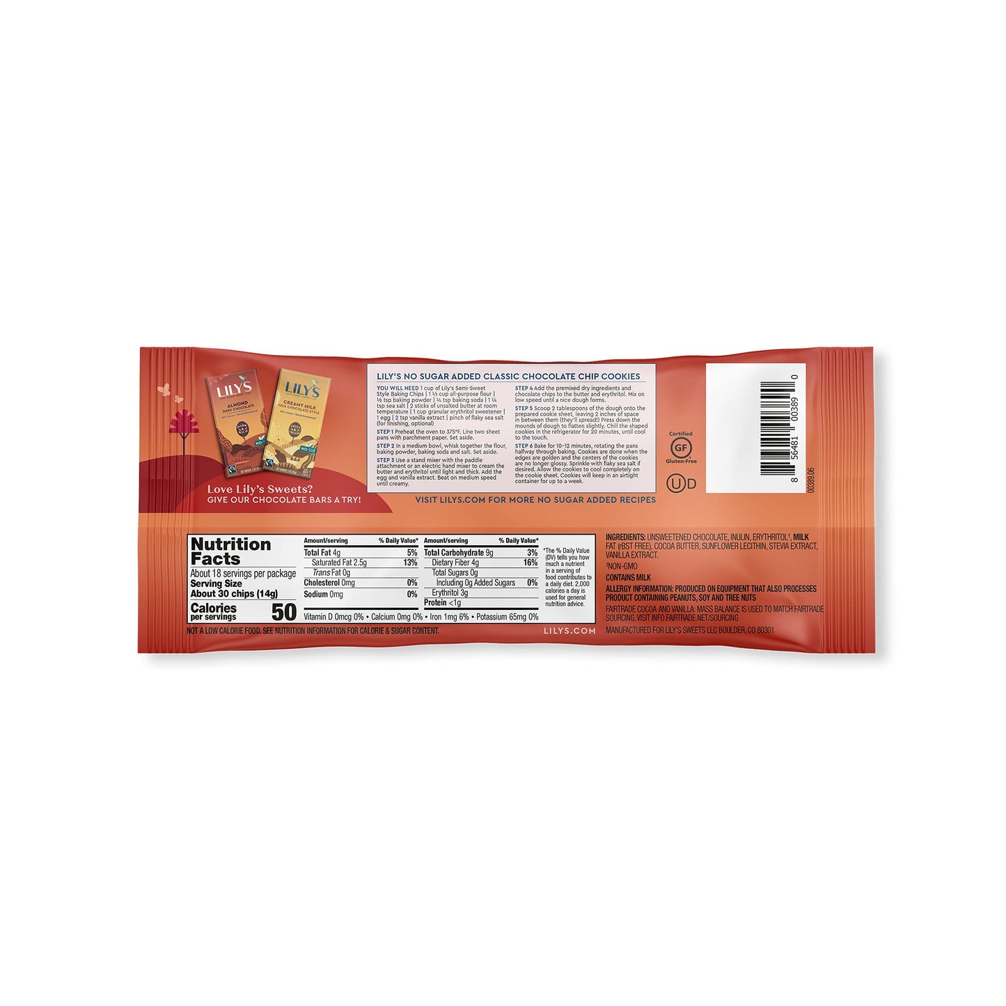 Semi-Sweet Chocolate Style Baking Chips By Lily'S Sweets | Stevia Sweetened, No Added Sugar, Low-Carb, Keto-Friendly | 9Oz, Pack