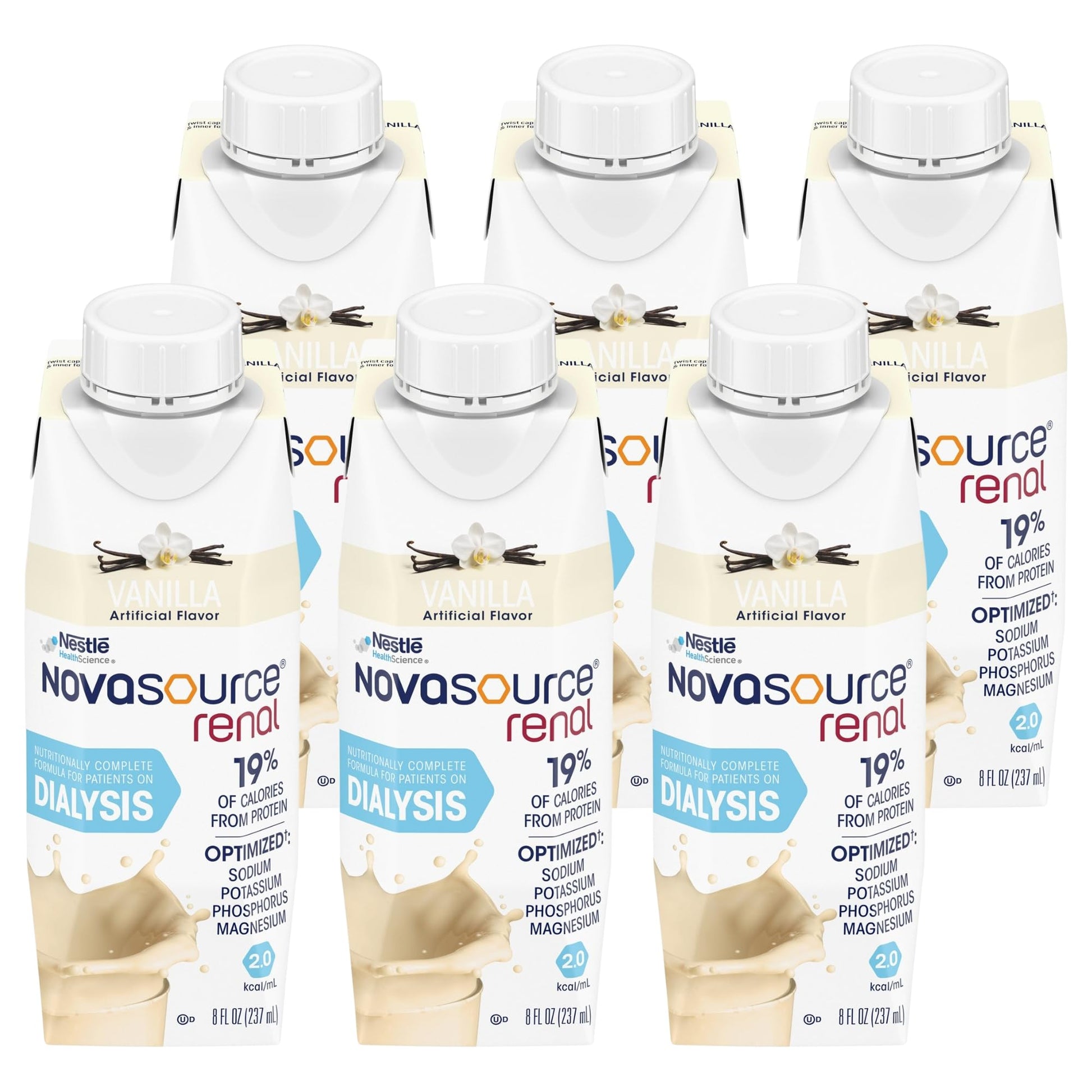 Nestle Novasource Renal Nutritionally Complete Formula Vanilla 8 oz Carton, 6 Count