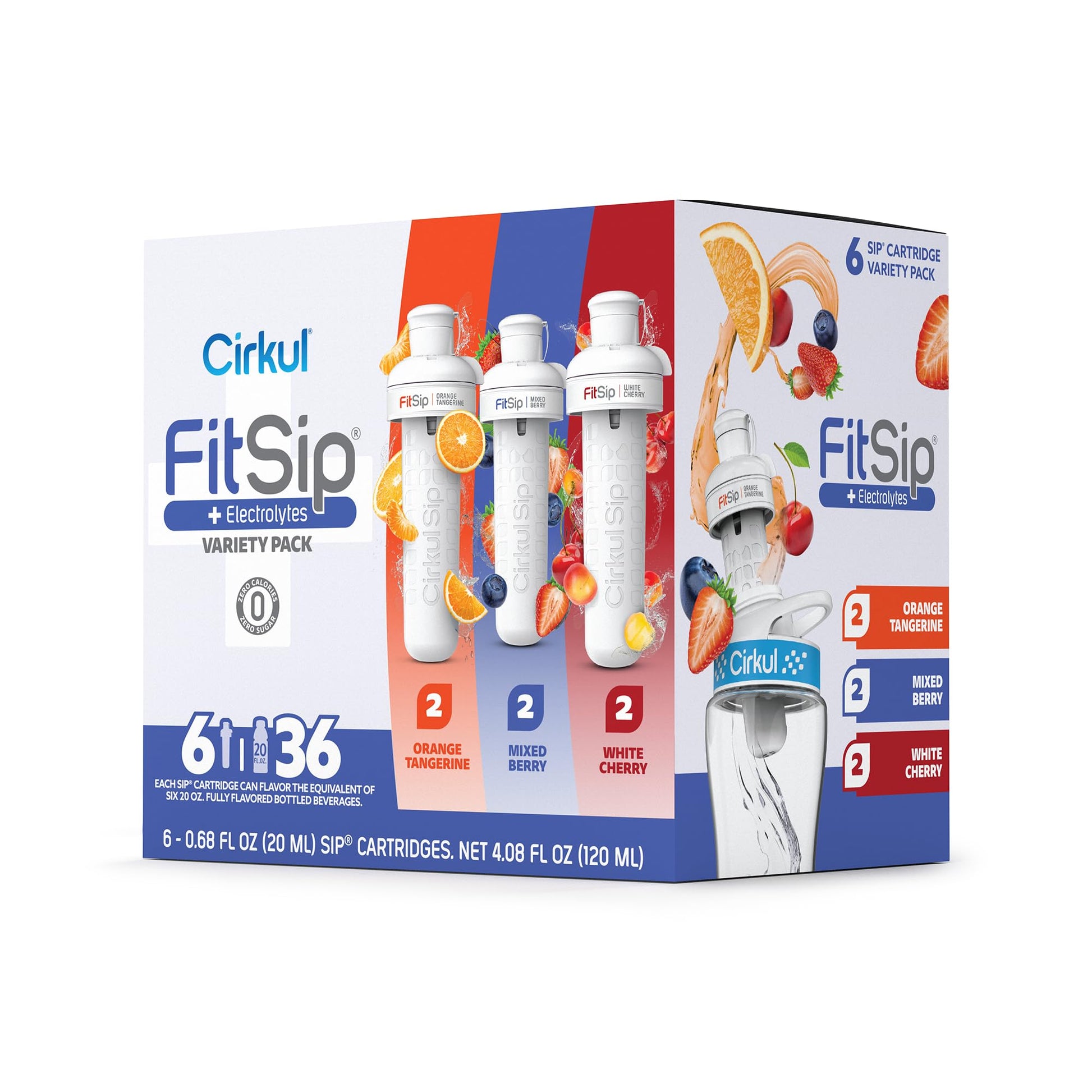 Cirkul FitSip Electrolytes Variety Pack - 36 Zero Calorie Drink Mixes (2 Mixed Berry, 2 White Cherry, 2 Orange Tangerine)