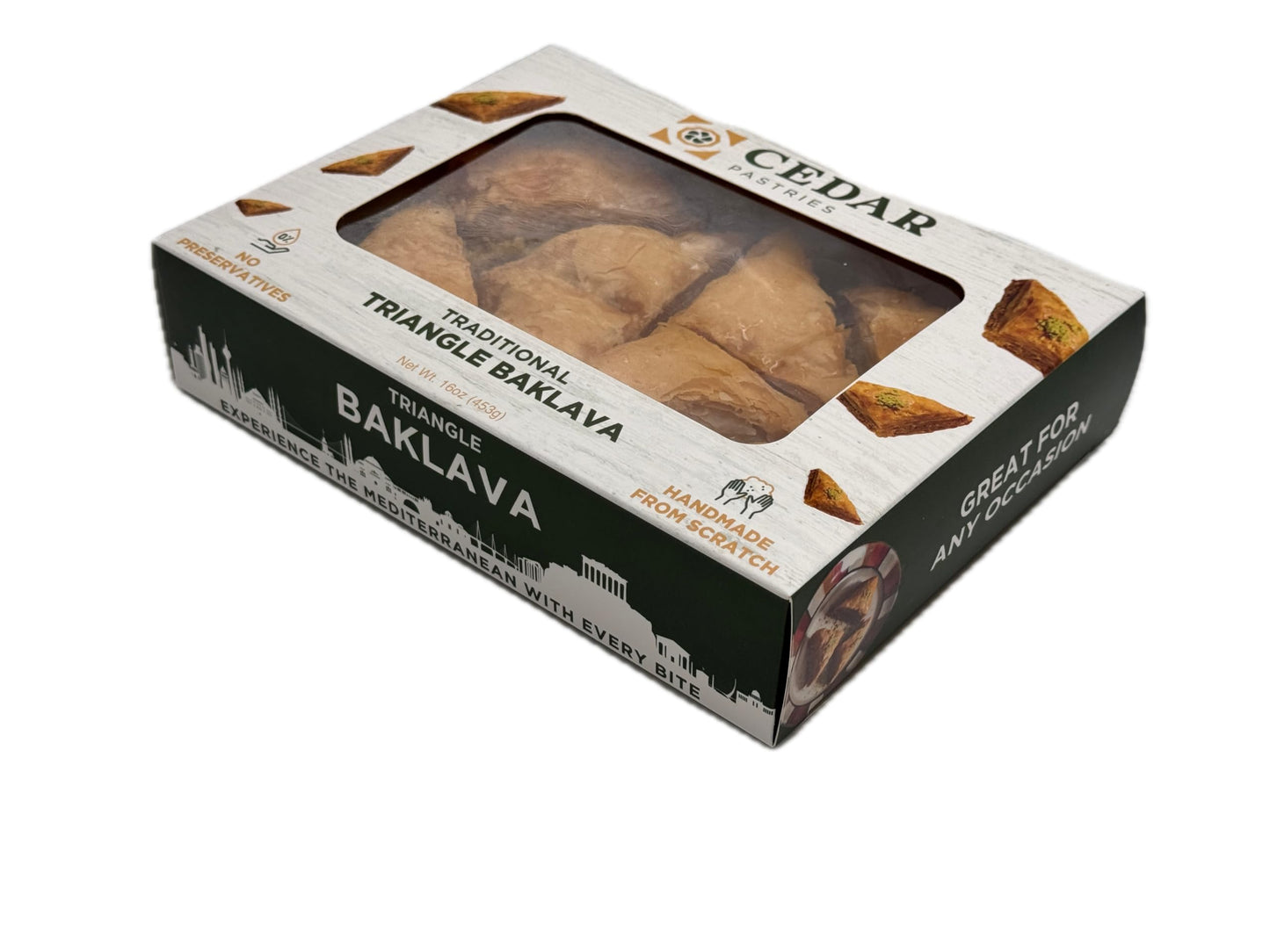 Cedar Pastries 8pc Grab N Go Traditional Triangle Baklavas - Kosher & Halal Mediterranean Dessert Treats