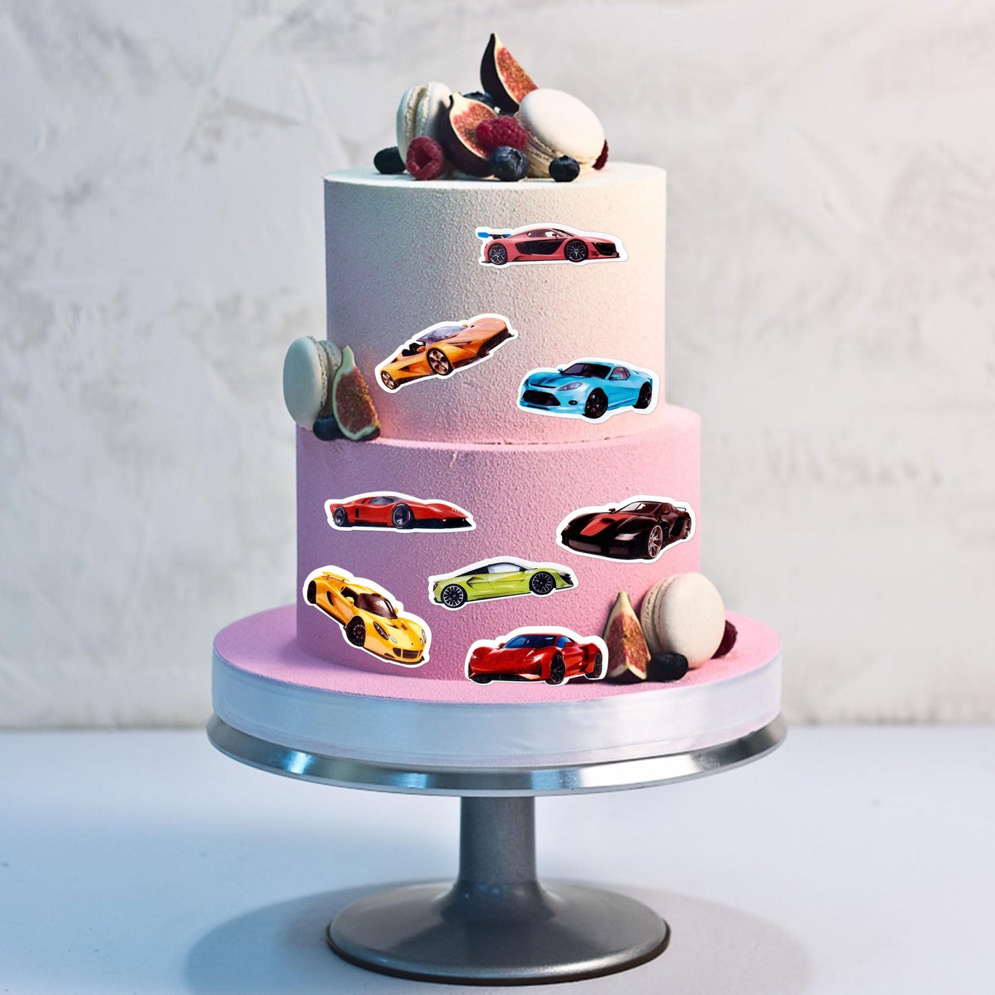 Cyodoos 45Pcs Edible Wafer Paper Race Car Cupcake Toppers Car Party Decoration Drink Topper Birthday Party Supplies Car Themed P