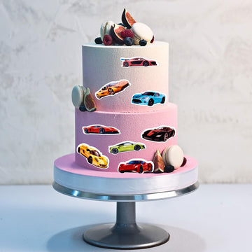 Cyodoos 45Pcs Edible Wafer Paper Race Car Cupcake Toppers Car Party Decoration Drink Topper Birthday Party Supplies Car Themed P