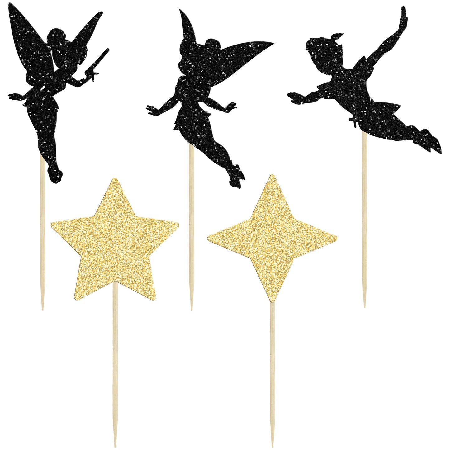 Gyufise 24 Pack Black Gold Glitter Never Grow Up Cupcake Toppers P Pan Cake Toppers With Star Never Grow Up Cupcake Picks For Ne