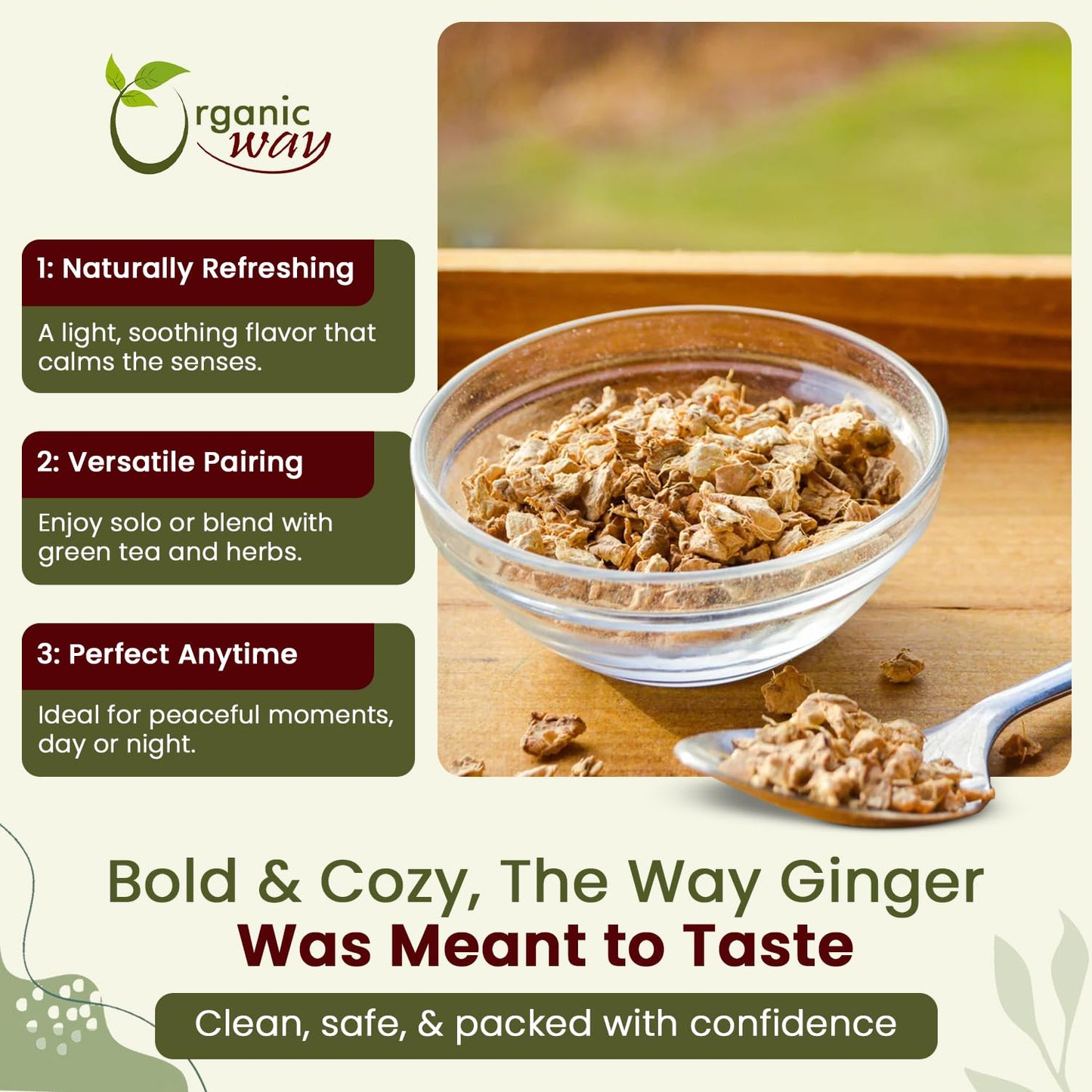 Organic Way Dried Ginger Root Cut & Sifted Herbal Tea - 2LB, Vegan, Non-GMO, Gluten Free, Kosher, USDA Certified