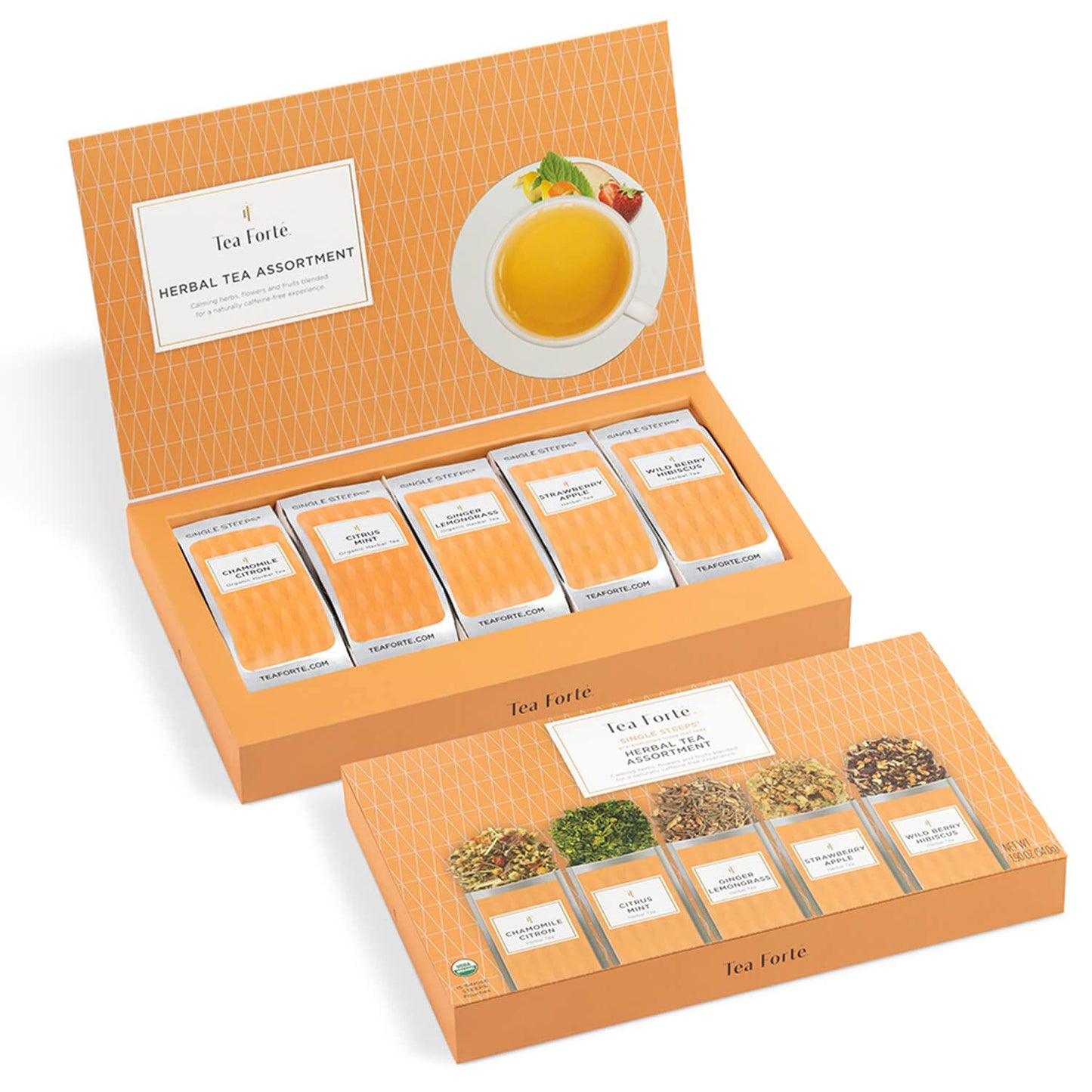 Tea Forte Single Steeps Loose Leaf Herbal Tea Sampler  Assorted Variety Tea Box  Single Serve Pouches  15 Count (Pack of 1)