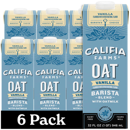 Califia Farms - Vanilla Oat Barista Blend Oat Milk, 32 Oz (Pack of 6), Shelf Stable, Dairy Free, Plant Based, Vegan, Gluten Free
