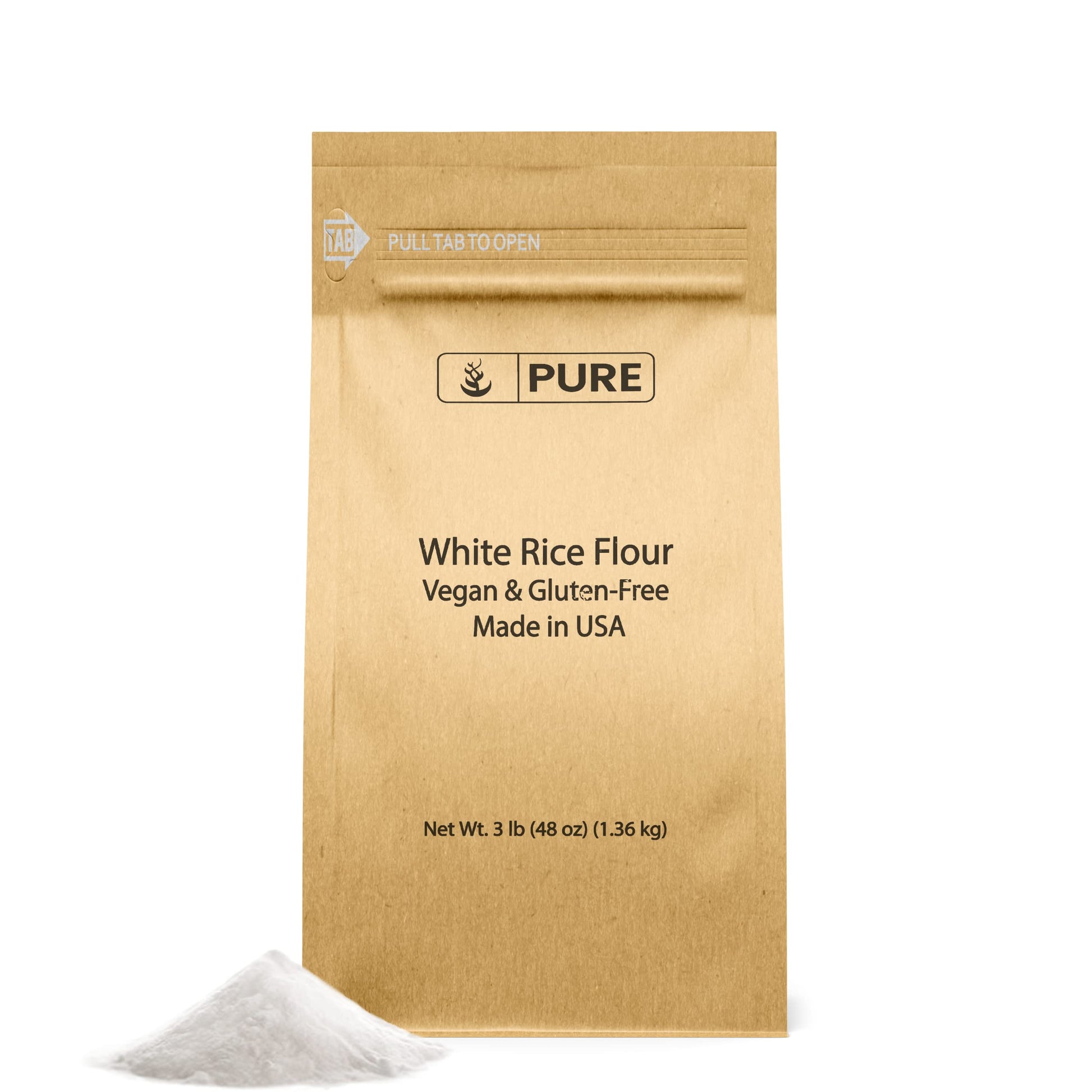 Pure Original Ingredients White Rice Flour (3 Lb) Unbleached & Untreated, Flour Alternative, Vegan.