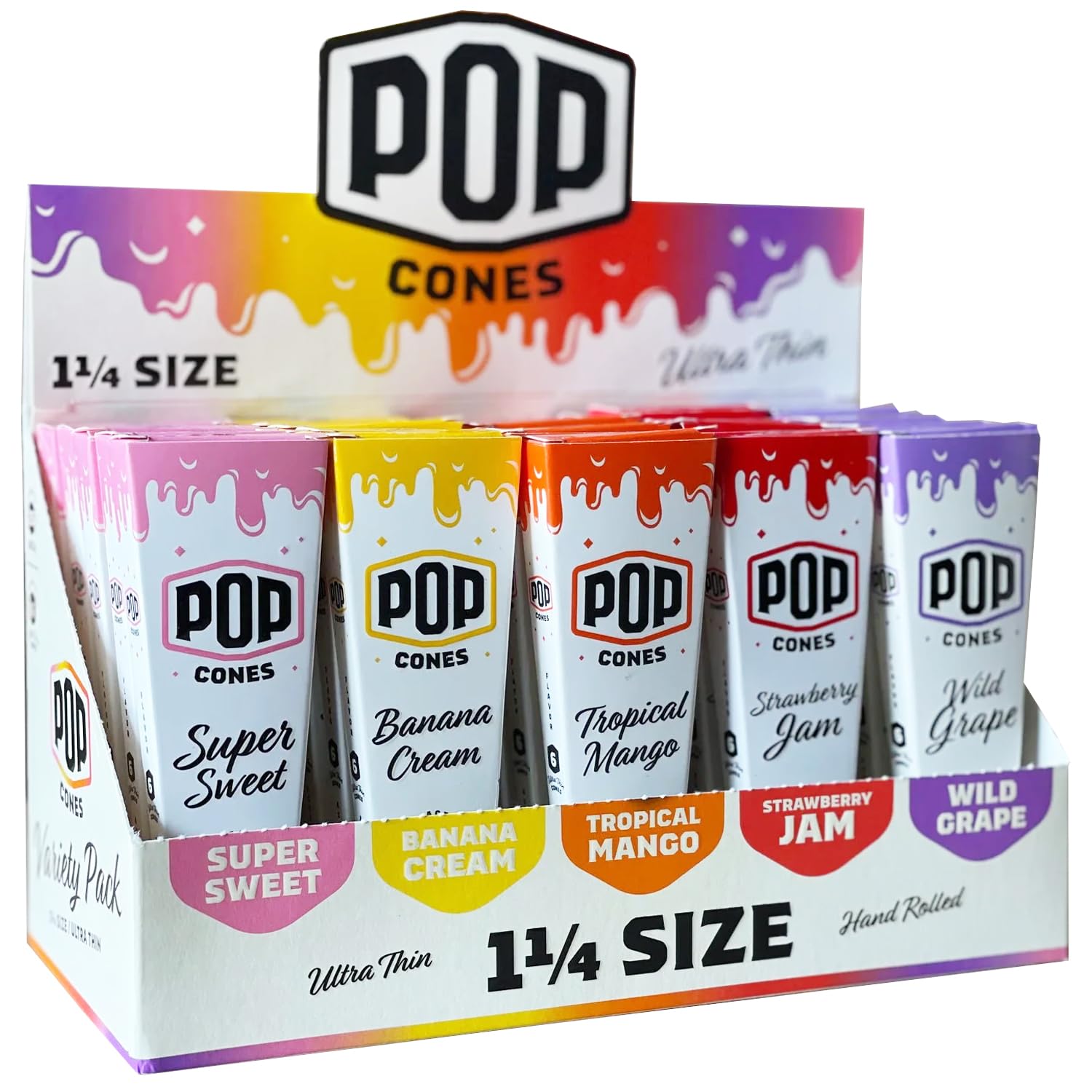 Pop Cones Ultra Thin Cones Variety Pack - 25 Packs, 6 Cones Each - Mixed Color