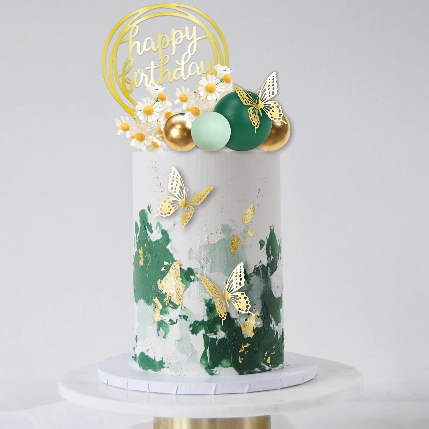41 Pcs Green Balls Cake Topper Butterfly Cake Decorations Happy Birthday Cake Topper For Wedding Baby Shower Birthday Daisy Flow