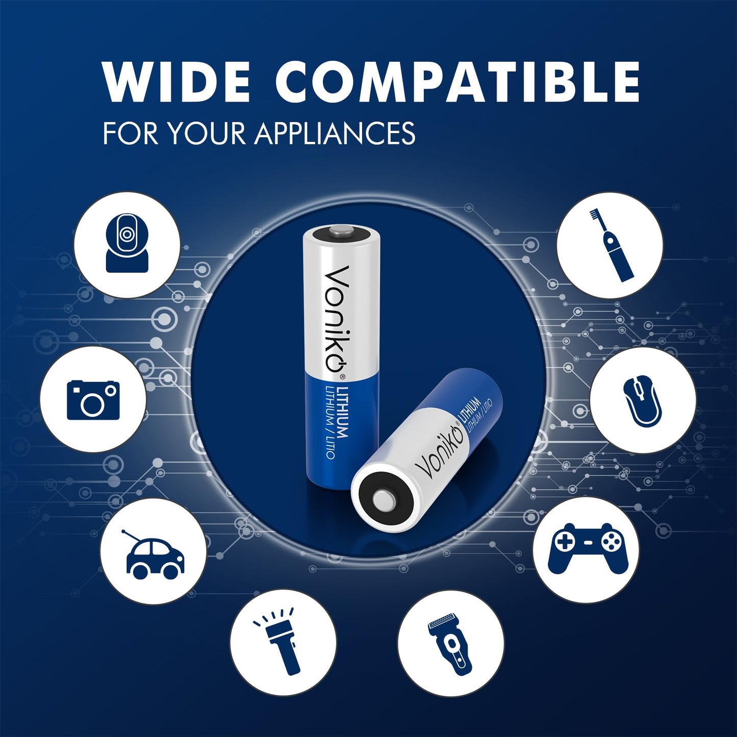 Voniko Aa Batteries, 24 Pack 1.5V Lithium Aa Batteries-High Performance Double A Long Lasting Battery For Camera, Flashlight, To