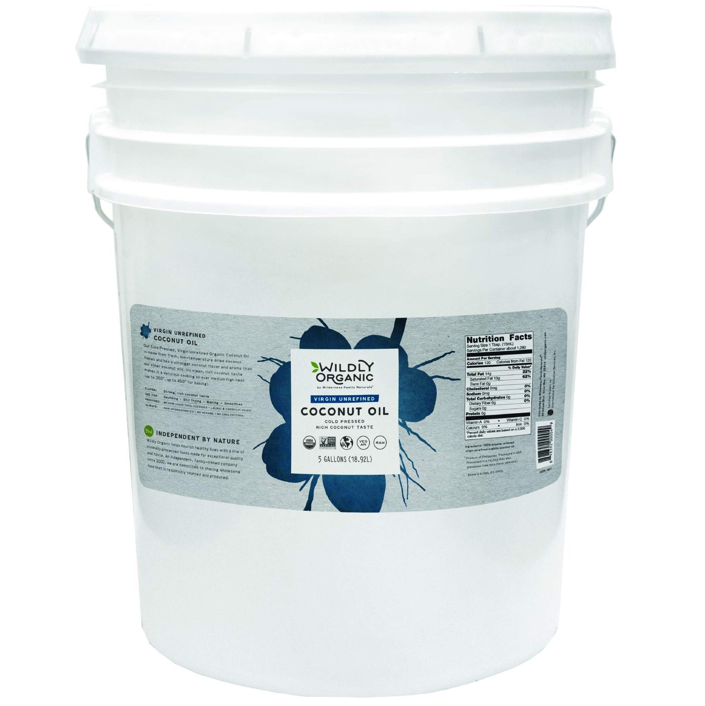 Wildly Organic Virgin Unrefined Cold Pressed Coconut Oil 640 Fl Oz, 5 Gallon - Organic, Unrefined, Raw, Non-GMO, Vegan, Pet-Safe