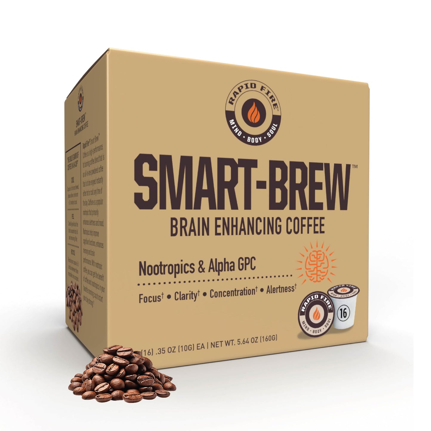 Rapidfire Smart-Brew Nootropics Coffee Pods - High Performance Infused Concentrate  Supports Energy and Brain Function  16 Count