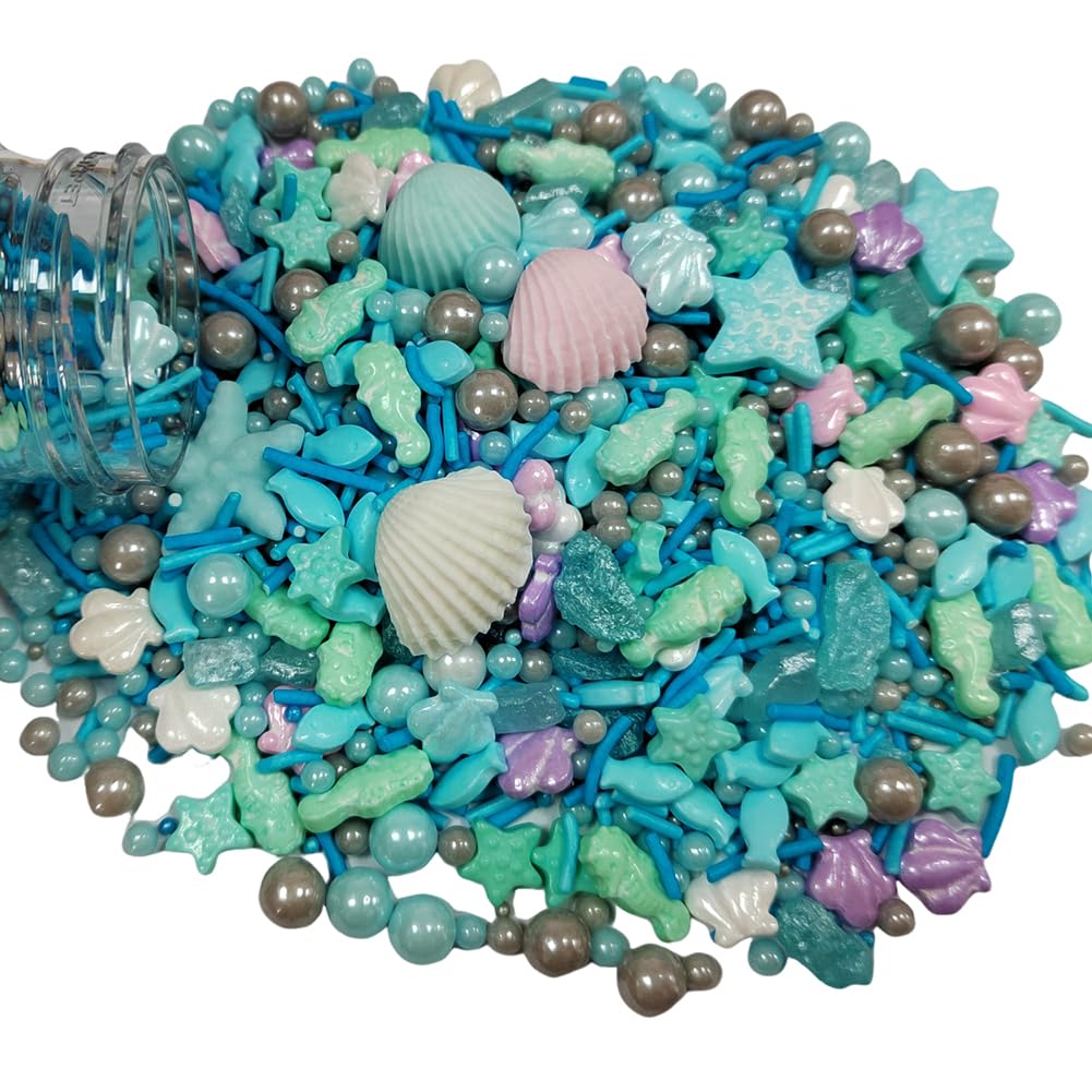 Homankit Ocean Sprinkles - Edible Hippocampi Starfish Shell Fish Pearl Sugar for Cake Decorating - Sea Theme Birthday Party Supplies