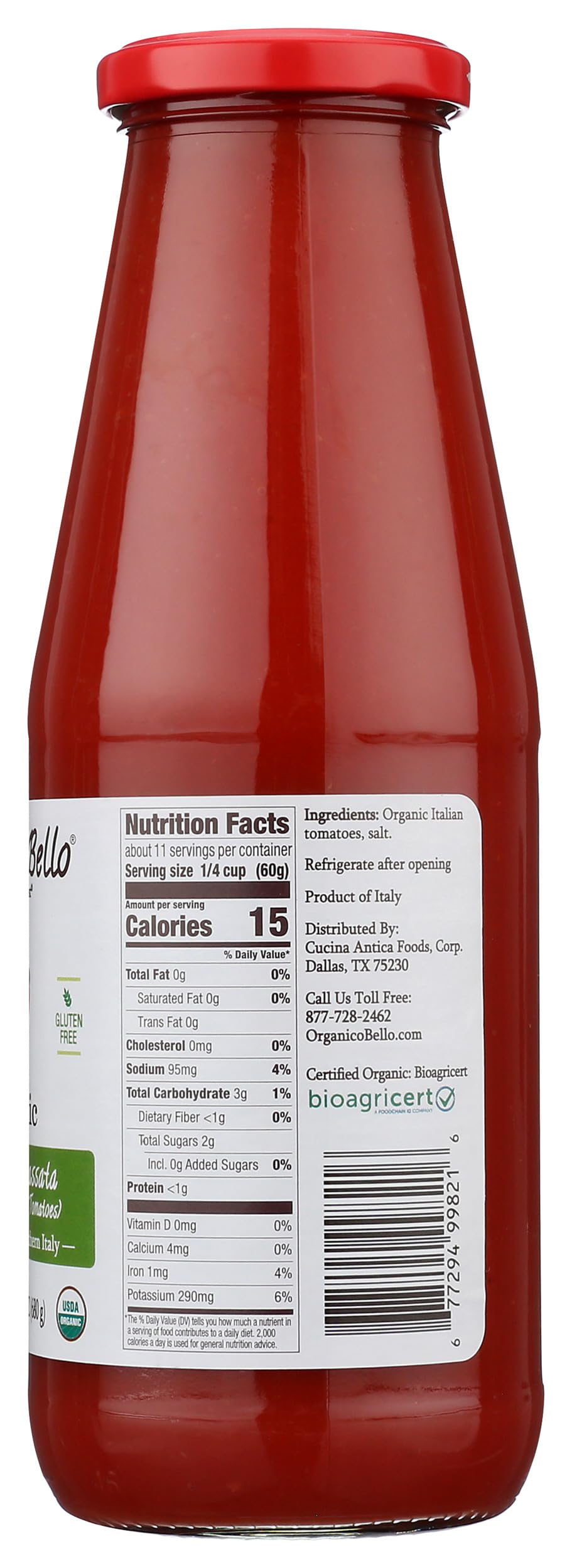 ORGANICO BELLO Organic Strained Passata Tomatoes, 24 OZ