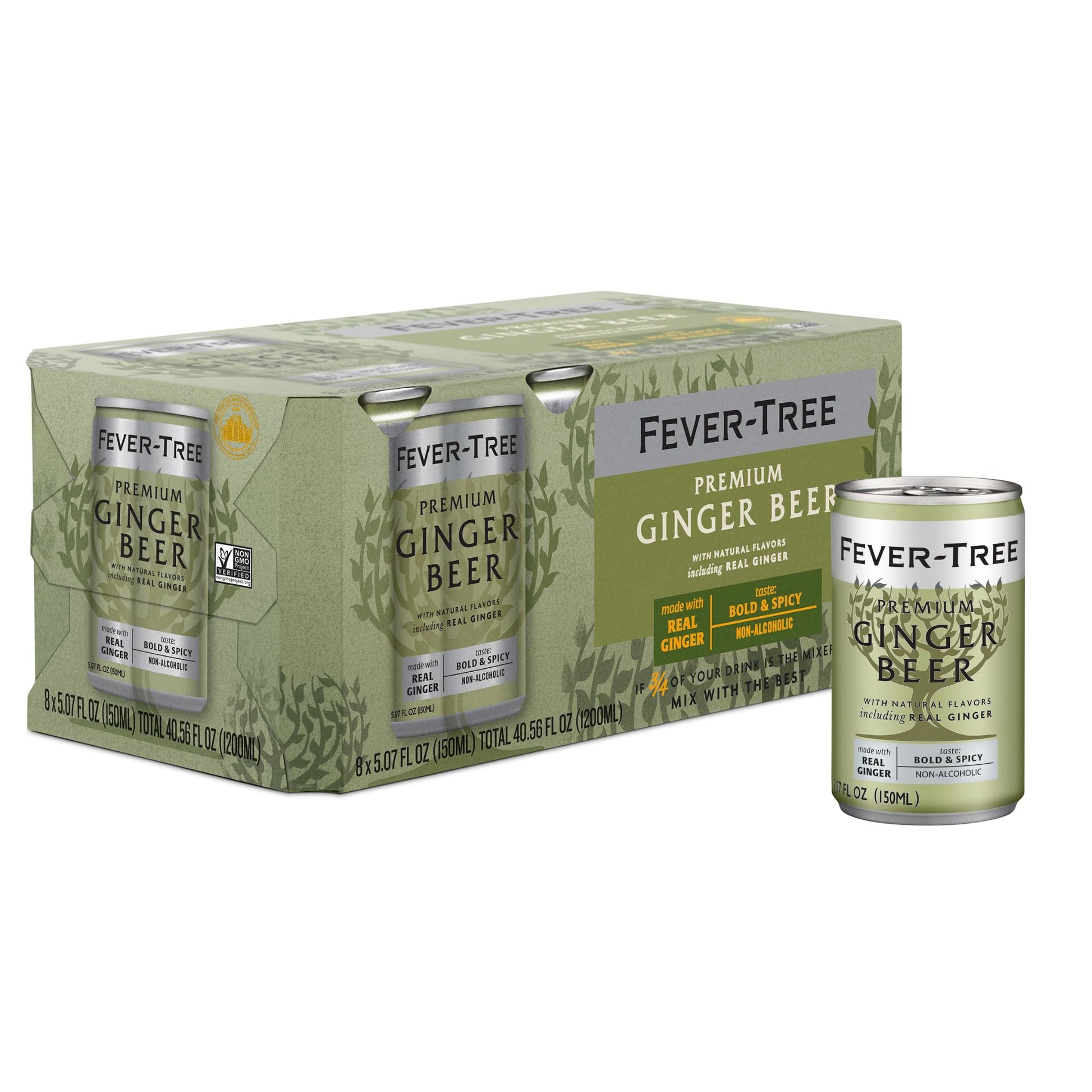 Fever-Tree Ginger Beer - Premium Mixer - Naturally Sourced Ingredients - 5.1 Fl Oz Cans - Pack of 8